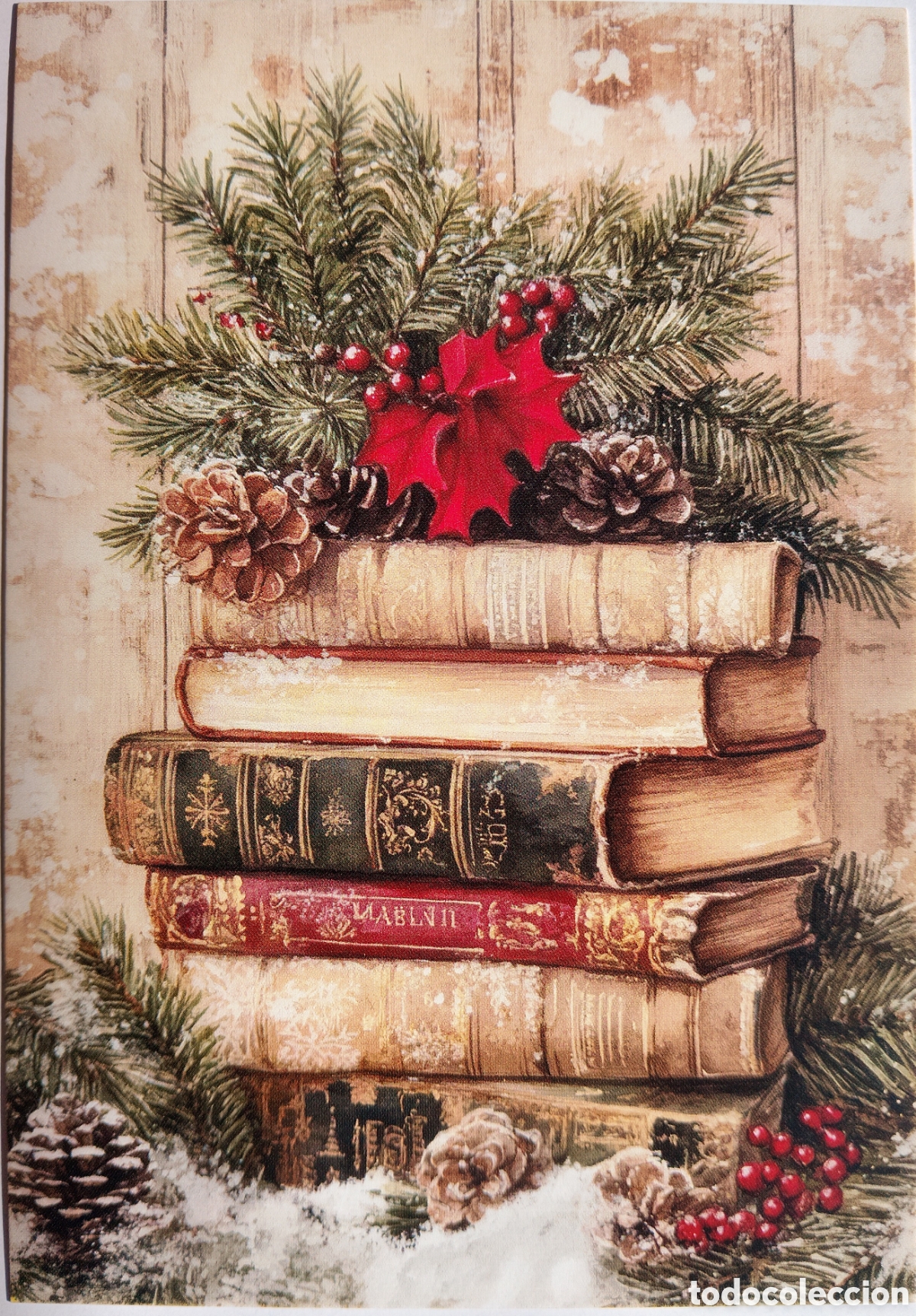 Postales: POSTAL NAVIDAD - DETALLE LIBROS NIEVE - ESTILO ANTIGUO