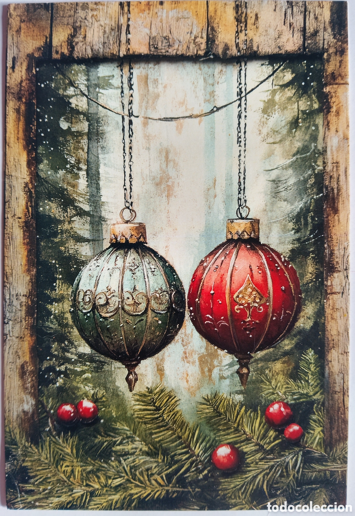 Postales: POSTAL NAVIDAD - BOLAS ADORNOS PAISAJE NEVADO - ESTILO ANTIGUO