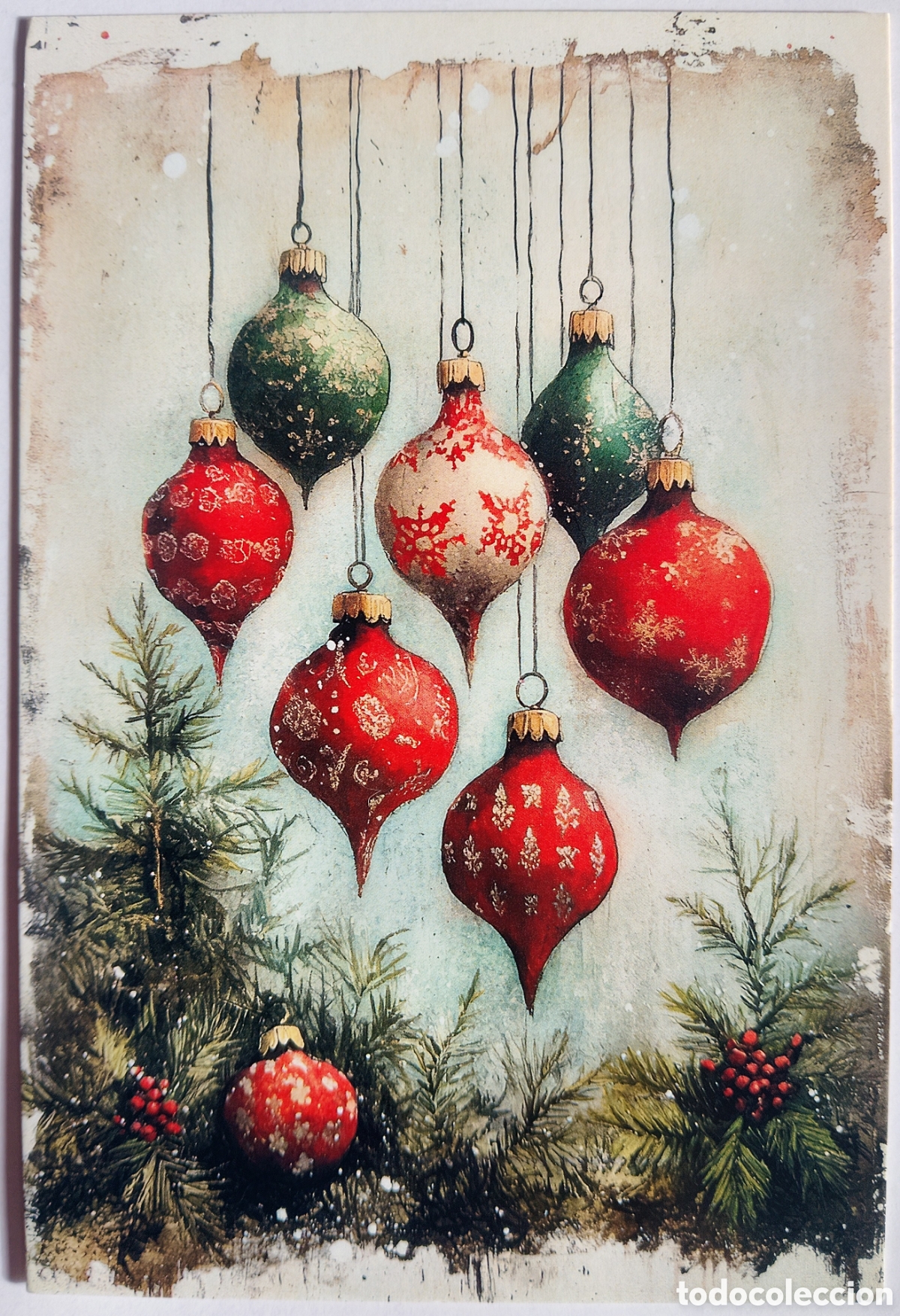 Postales: POSTAL NAVIDAD - BOLAS ADORNOS PAISAJE NEVADO - ESTILO ANTIGUO