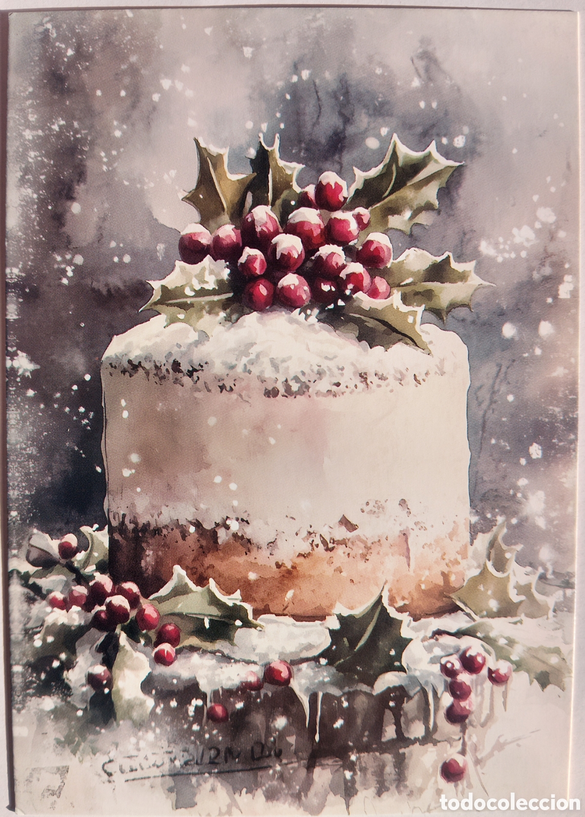 Postales: POSTAL NAVIDAD - DETALLE TARTA PASTEL ACEBO PAISAJE NEVADO - ESTILO ANTIGUO