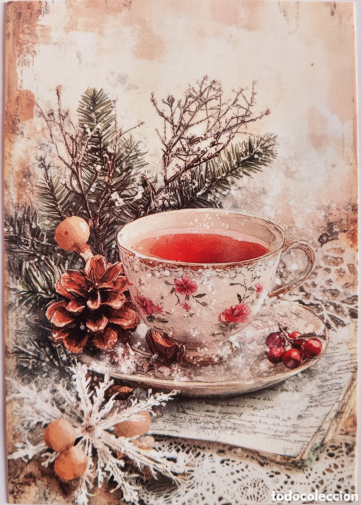 Postales: POSTAL NAVIDAD - DETALLE TAZA DE T&Eacute; CAF&Eacute; ADORNOS - ESTILO ANTIGUO