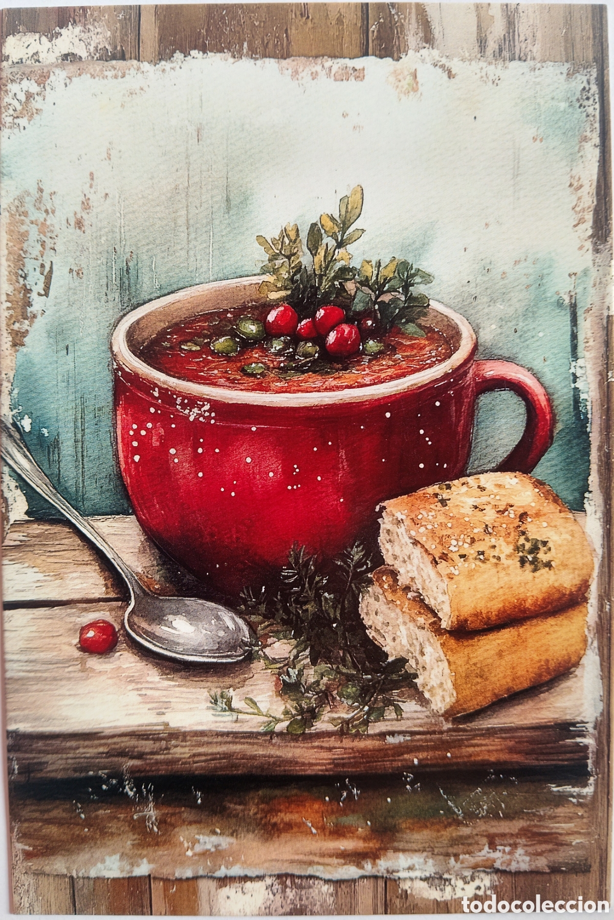 Postales: POSTAL NAVIDAD - DETALLE TAZ&Oacute;N SOPA - ESTILO ANTIGUO