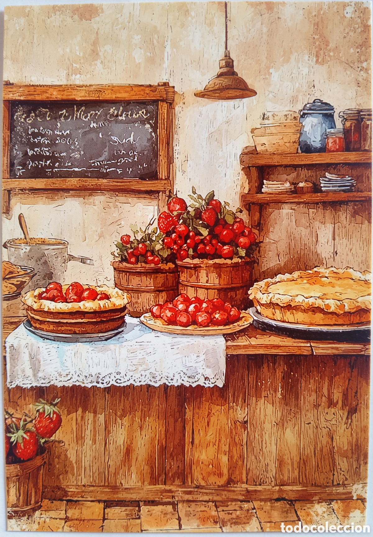 Postales: POSTAL - ESCENA HOGARE&Ntilde;A COCINA TARTAS FRESAS - ESTILO ANTIGUO