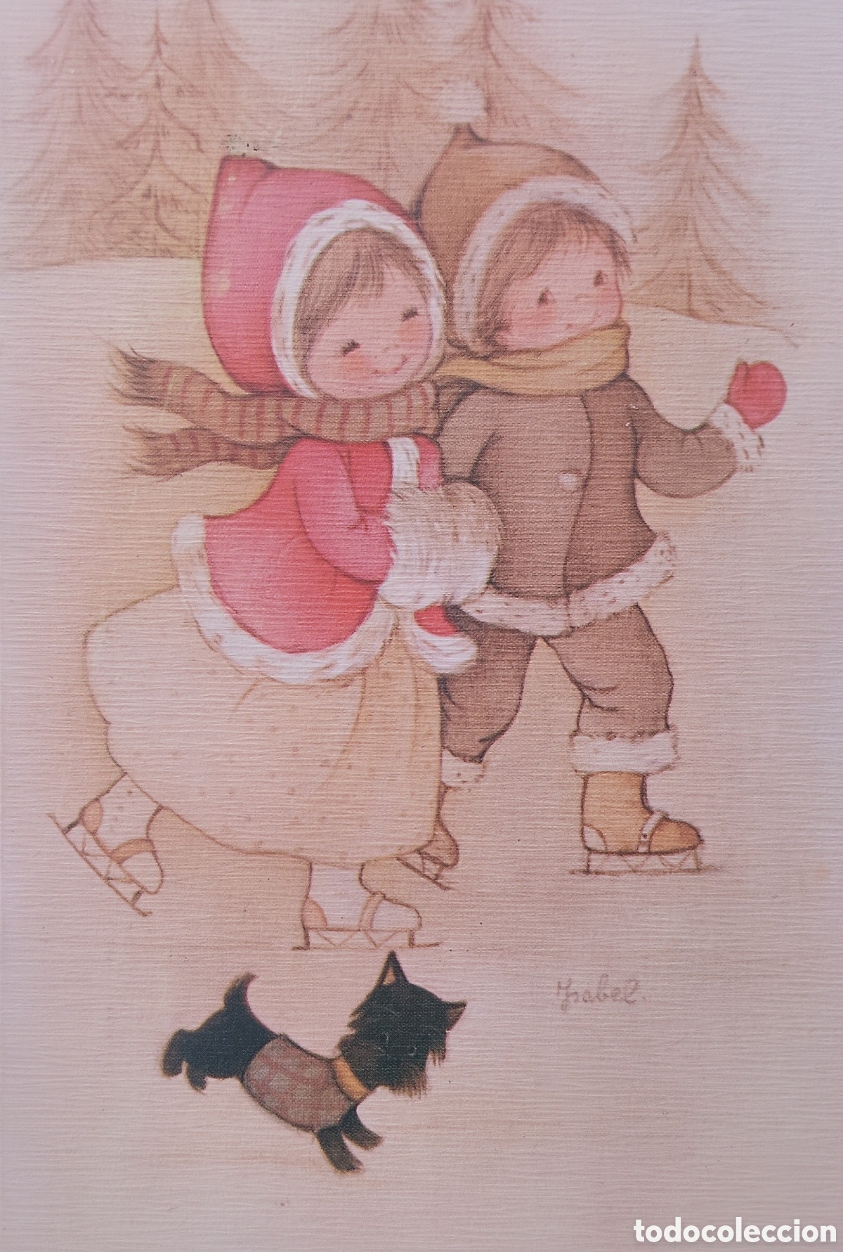 Postales: FELICITACI&Oacute;N NAVIDAD - ISABEL - EDICIONES ORTIZ - NI&Ntilde;OS PATINAJE HIELO PERRITO