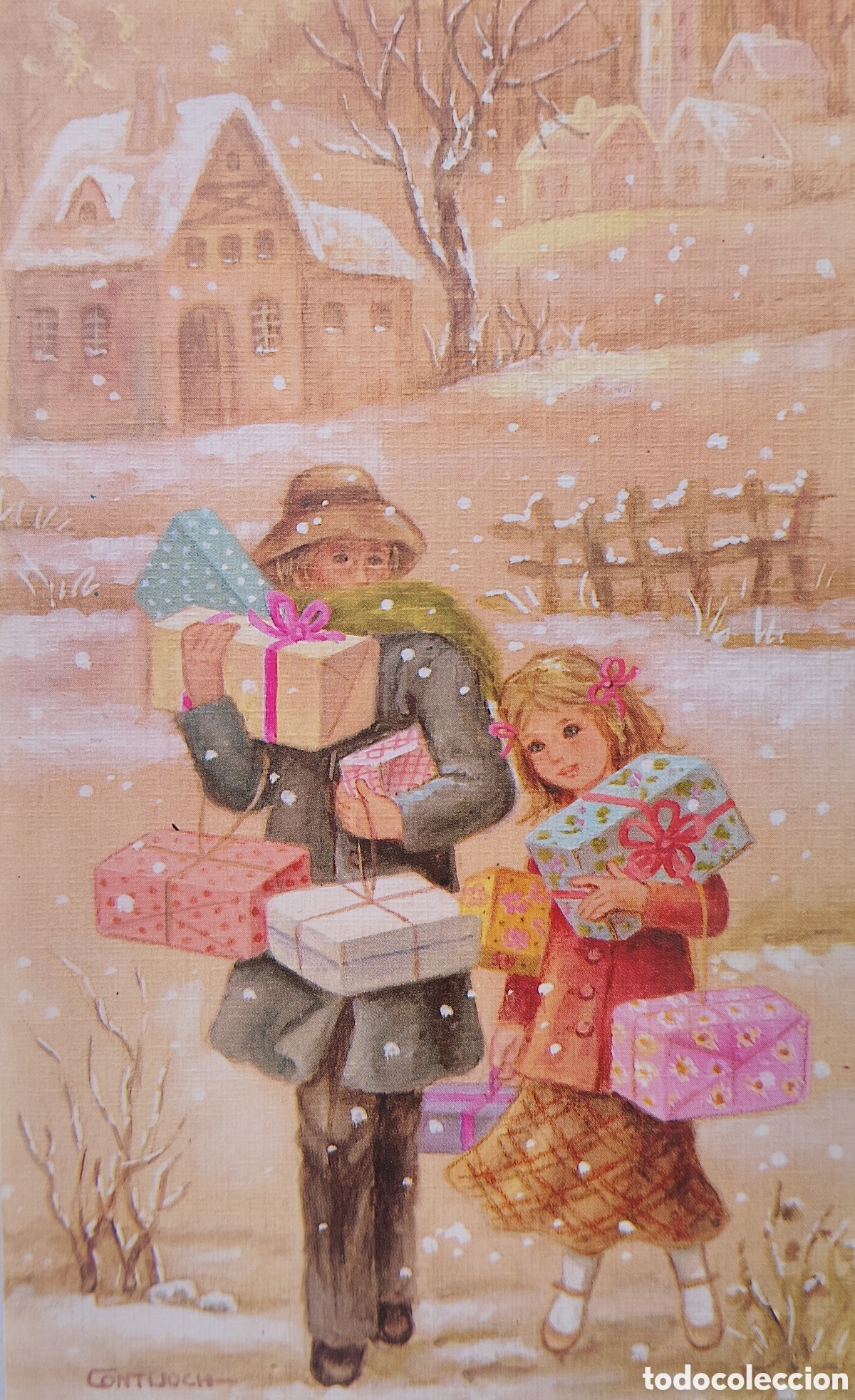 Postales: FELICITACI&Oacute;N NAVIDAD - CONTIJOCH - EDICROMO - FAMILIA REGALOS PAISAJE NEVADO