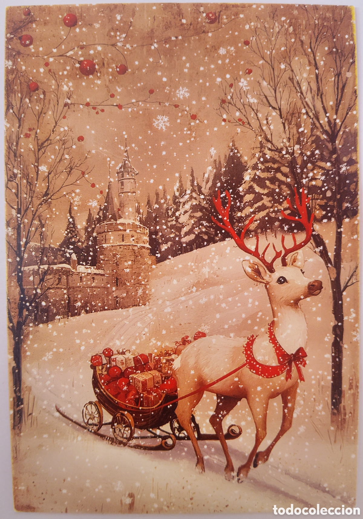 Postales: POSTAL NAVIDAD - RENO TRINEO PAISAJE NEVADO - ESTILO ANTIGUO