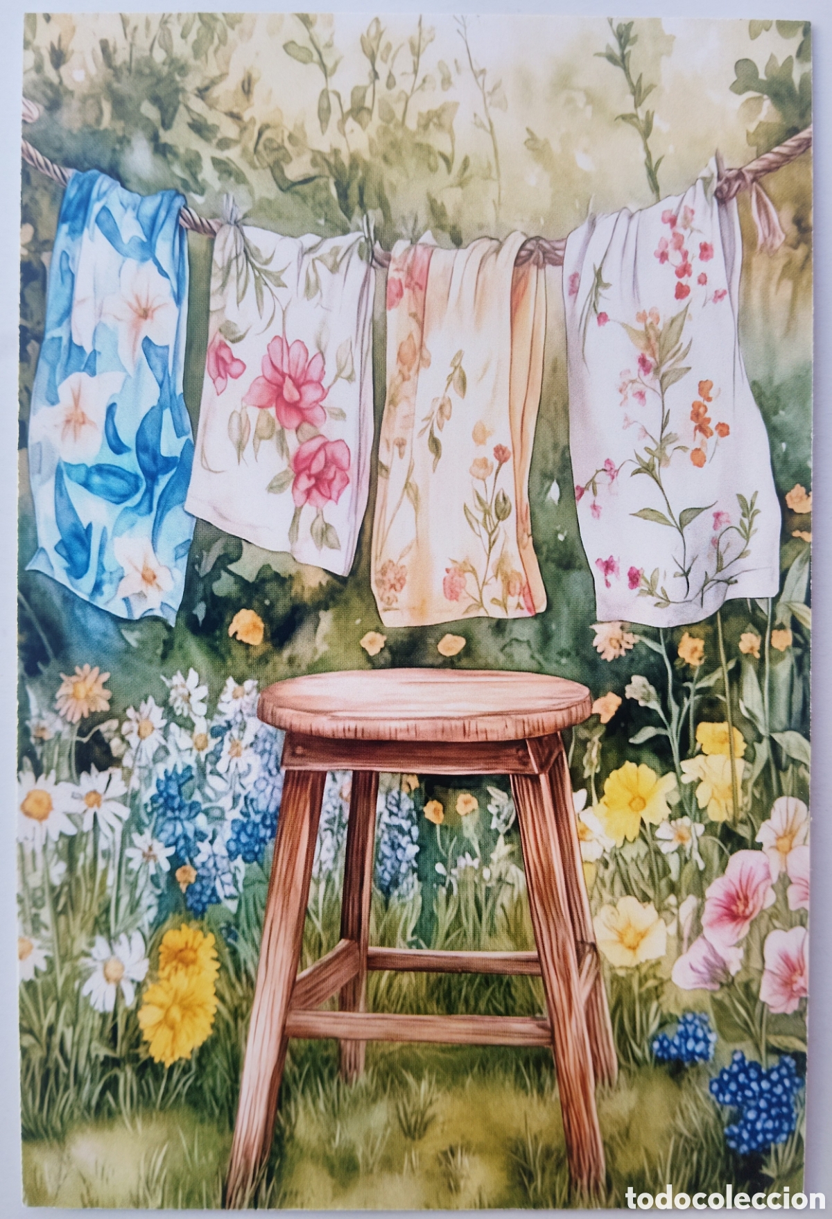 Postales: POSTAL - DETALLE COLADA ROPA BANQUETA FLORES - ESTILO ANTIGUO
