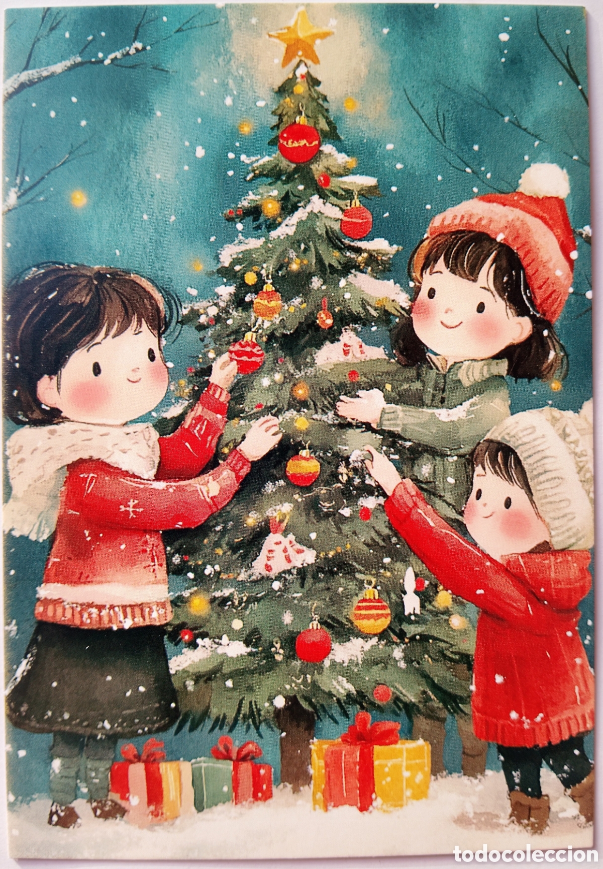 Postales: POSTAL NAVIDAD - NI&Ntilde;OS &Aacute;RBOL NIEVE - ESTILO ANTIGUO