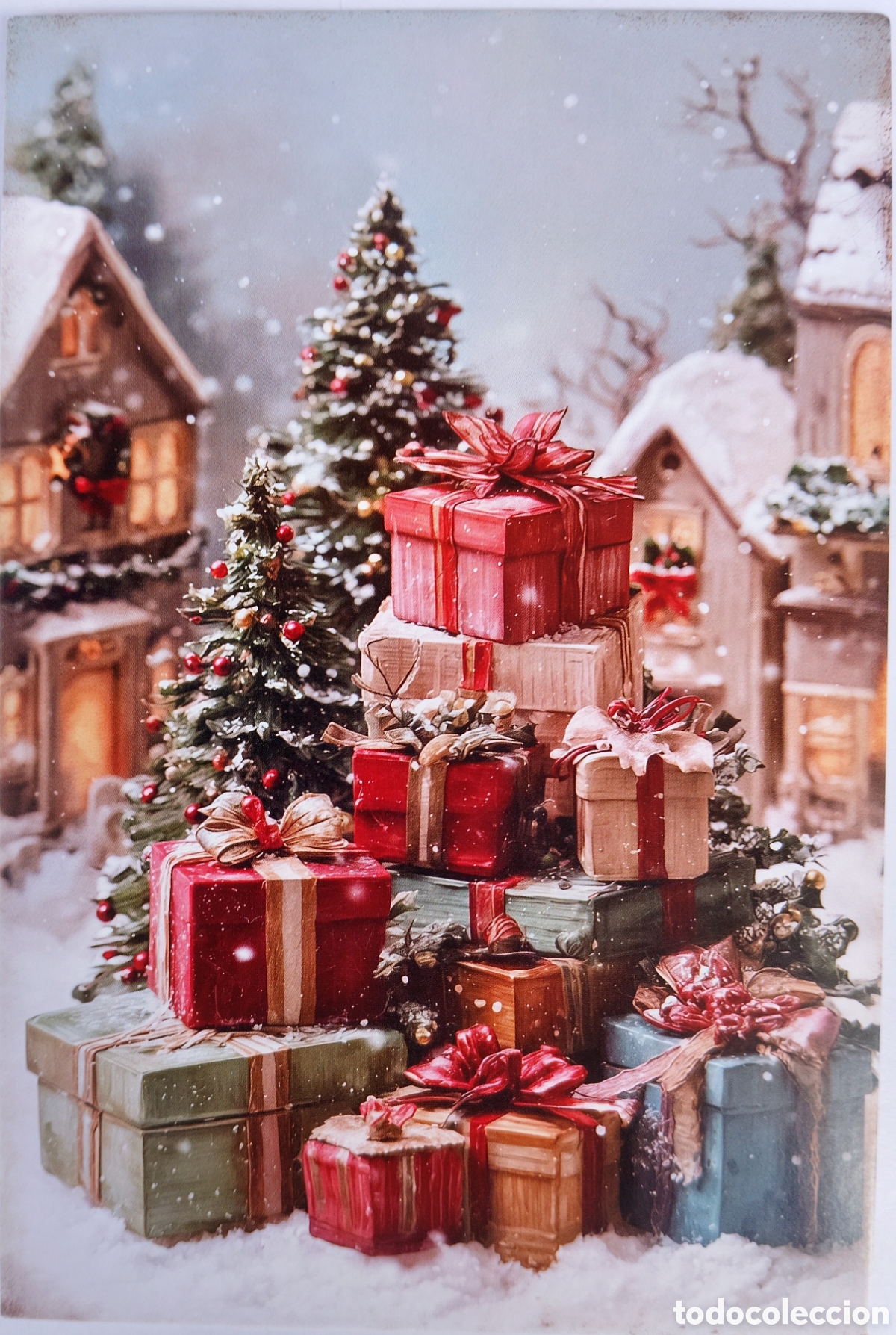 Postales: POSTAL NAVIDAD - &Aacute;RBOL REGALOS PAISAJE NEVADO - ESTILO ANTIGUO