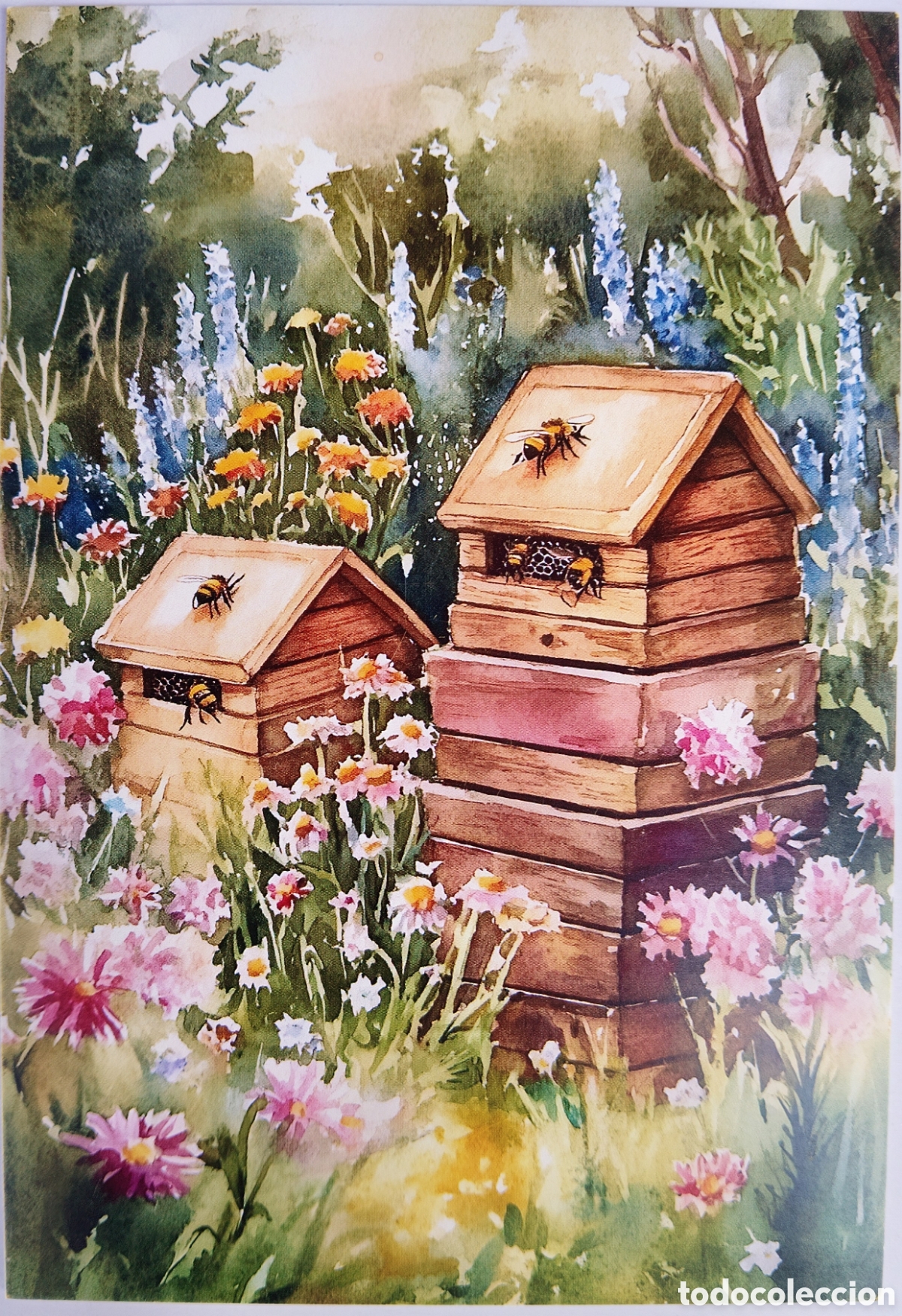 Postales: POSTAL - COLMENAS ABEJAS MIEL FLORES -ESTILO ANTIGUO
