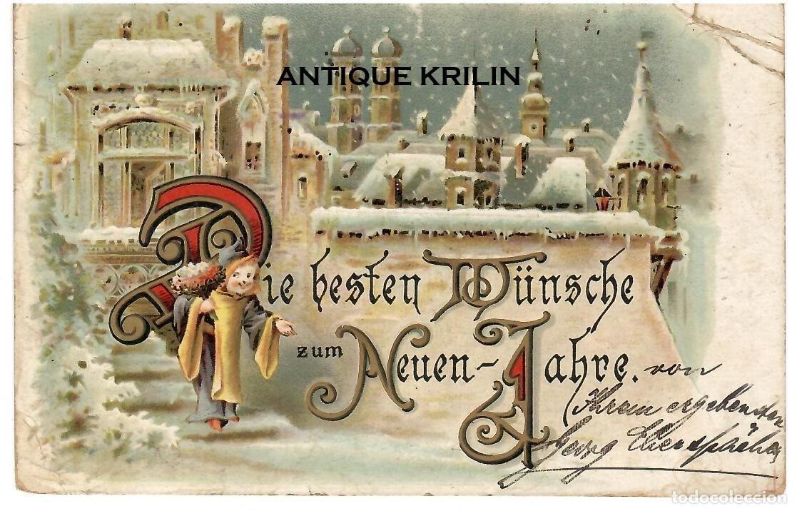 Postales: POSTAL ALEMANA DE FELIZ A&Ntilde;O NUEVO / FRANQUEADA