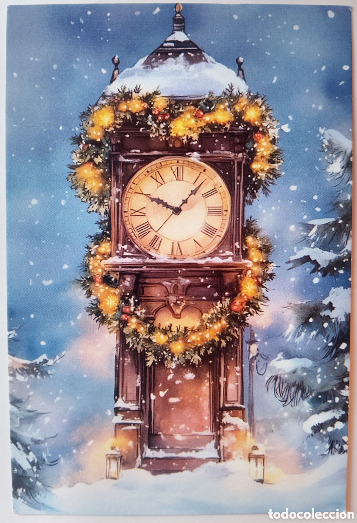 Postales: POSTAL NAVIDAD - RELOJ PAISAJE NEVADO - ESTILO ANTIGUO