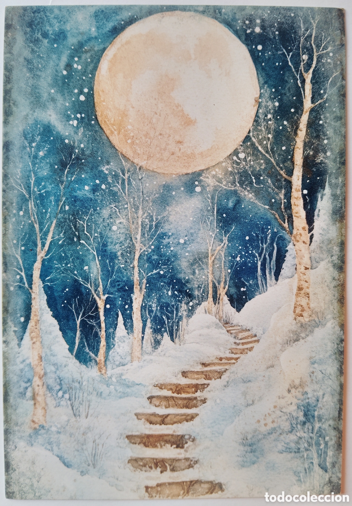 Postales: POSTAL NAVIDAD - LUNA LLENA PAISAJE NEVADO - ESTILO ANTIGUO