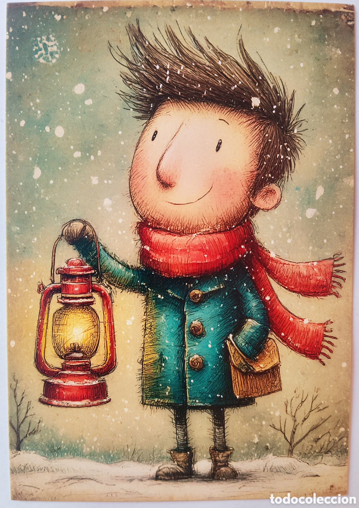 Postales: POSTAL NAVIDAD - CHICO FAROL CANDIL NIEVE - ESTILO ANTIGUO