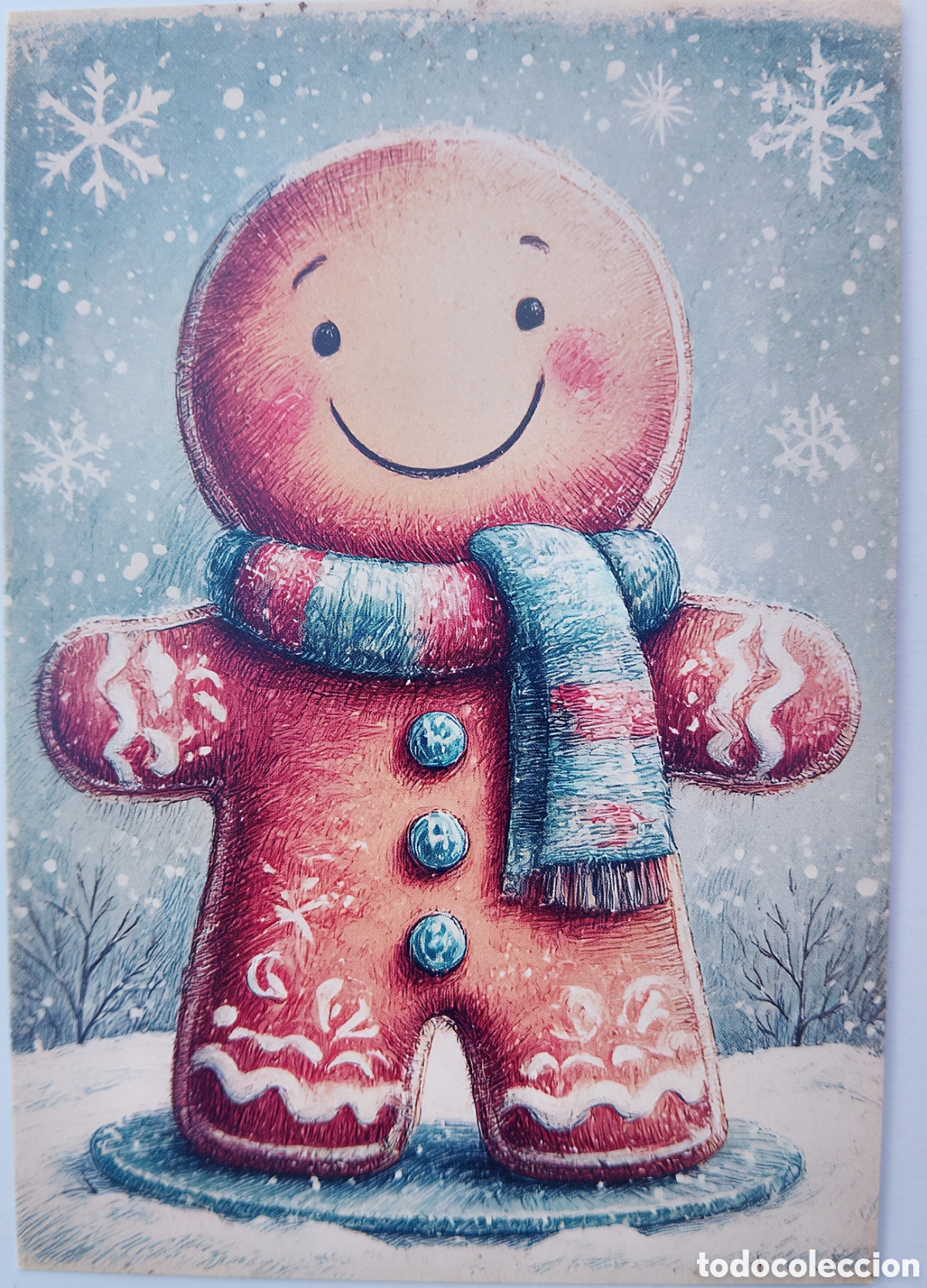 Postales: POSTAL NAVIDAD - GALLETA MU&Ntilde;ECO DE JENGIBRE NIEVE - ESTILO ANTIGUO