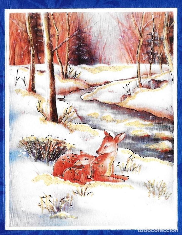 Postales: 0944K - AMBIENTE NAVIDE&Ntilde;O, BAMBI- EN RELIEVE -EDICIONES GOLDEN 4062 - DIPTICA 19X12 CM