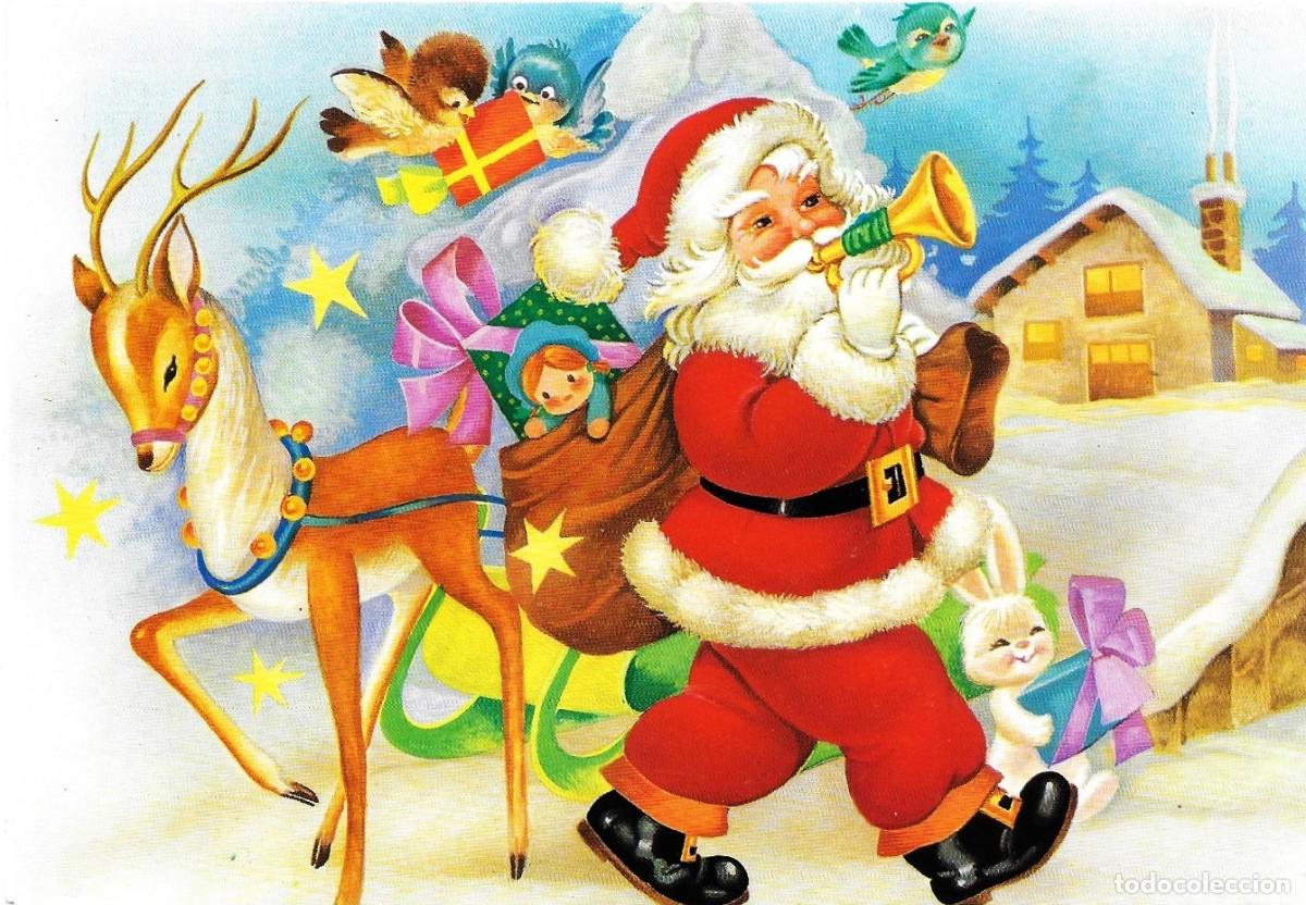 Postales: 0947K - PAP&Aacute; NOEL, REGALOS, CERVATILLO- EDICIONES AGENCY 1.390.B- DIPTICA 16X11,5 CM