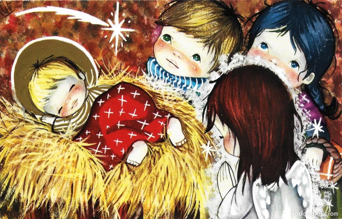 Postales: 0948K - VIVI- JES&Uacute;SEN EL PESEBRE, &Aacute;NGEL, NI&Ntilde;OS- EDICIONES SUBI 10501.2- DIPTICA 17,5 X11CM- 1962