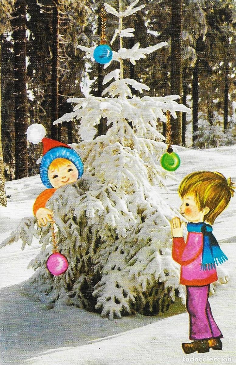 Postales: 0961K - LA NIEVE DECORA LOS ABETOS -EDICIONES ORTIZ X204 - DIPTICA 13X8,5 CM