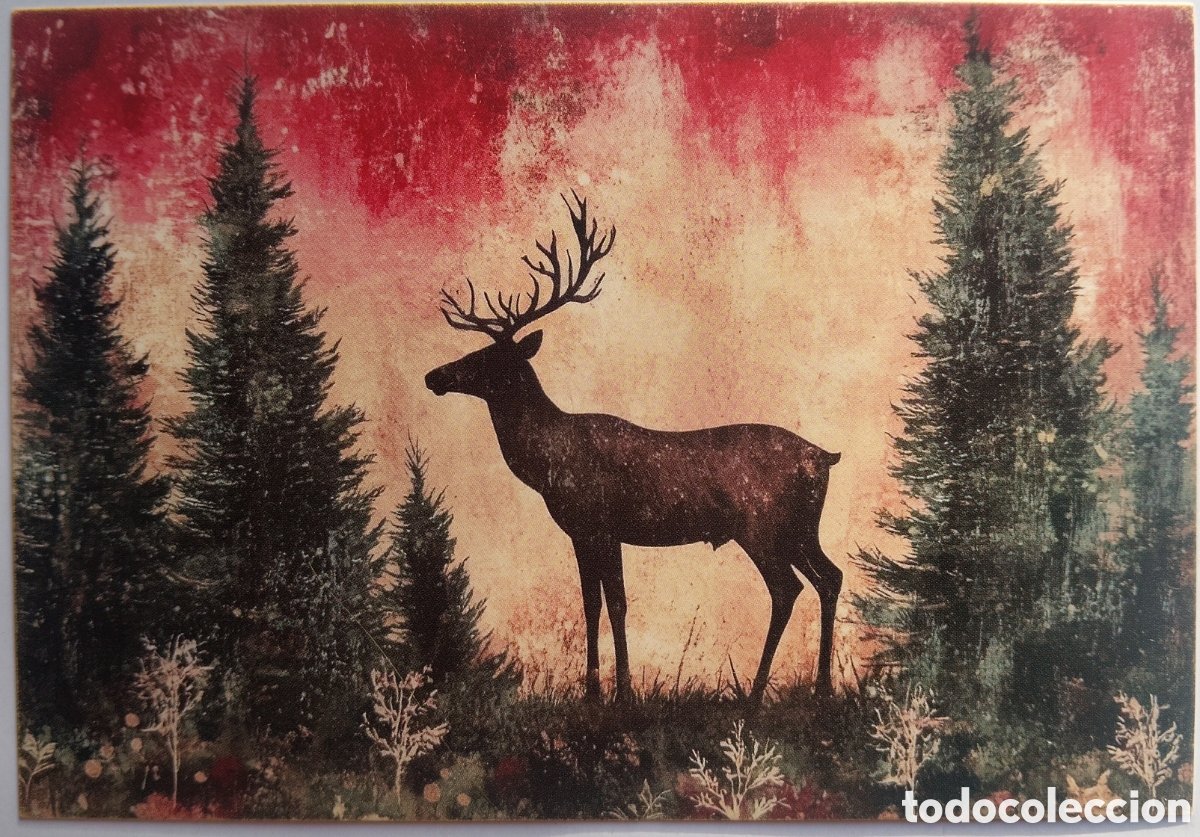 Postales: POSTAL NAVIDAD - CIERVO PAISAJE BOSQUE - ESTILO ANTIGUO