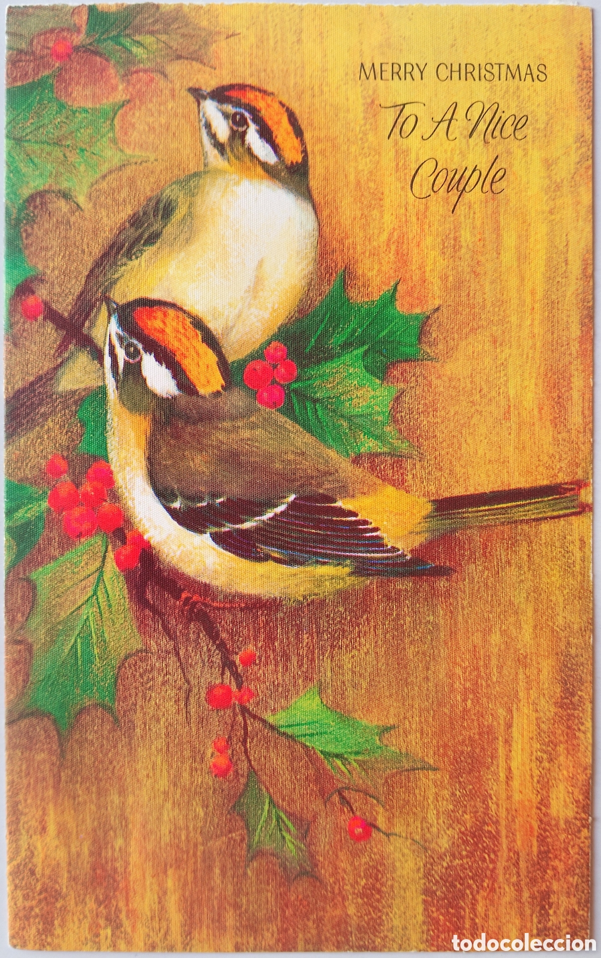 Postales: FELICITACI&Oacute;N NAVIDAD ANTIGUA - P&Aacute;JAROS RAMAS ACEBO