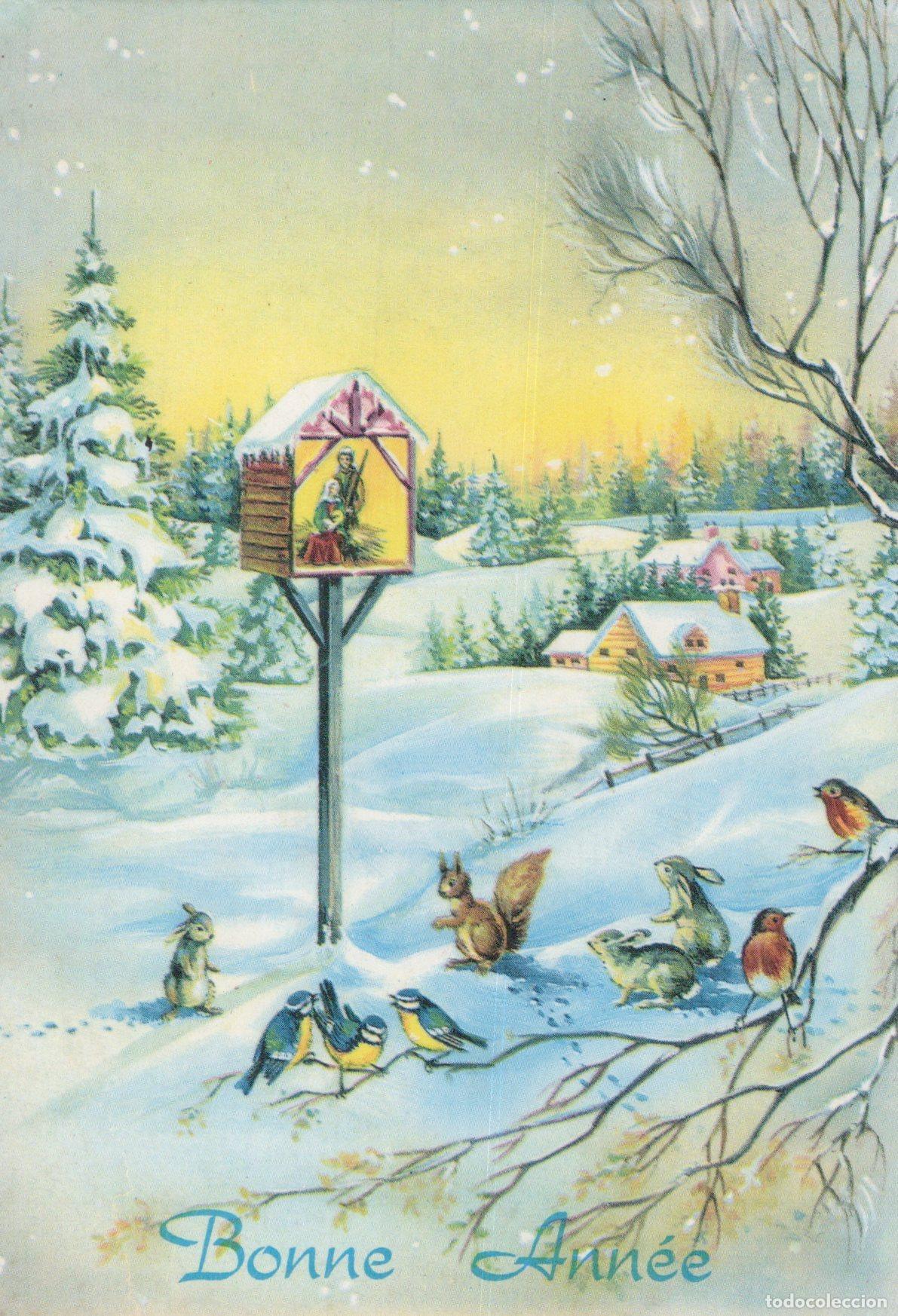 Postales: France Paysage Hivernal Enneig&eacute; Cr&egrave;che Animaux Voeux Bonne Ann&eacute;e *YAG212