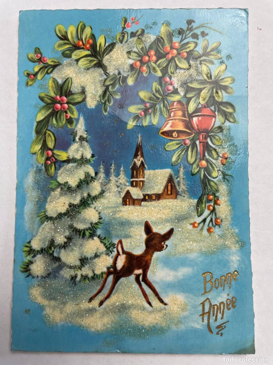 Postales: France Hiver Bonne Ann&eacute;e Daim et &Eacute;glise sous la Neige Paysage Festif *YAG563