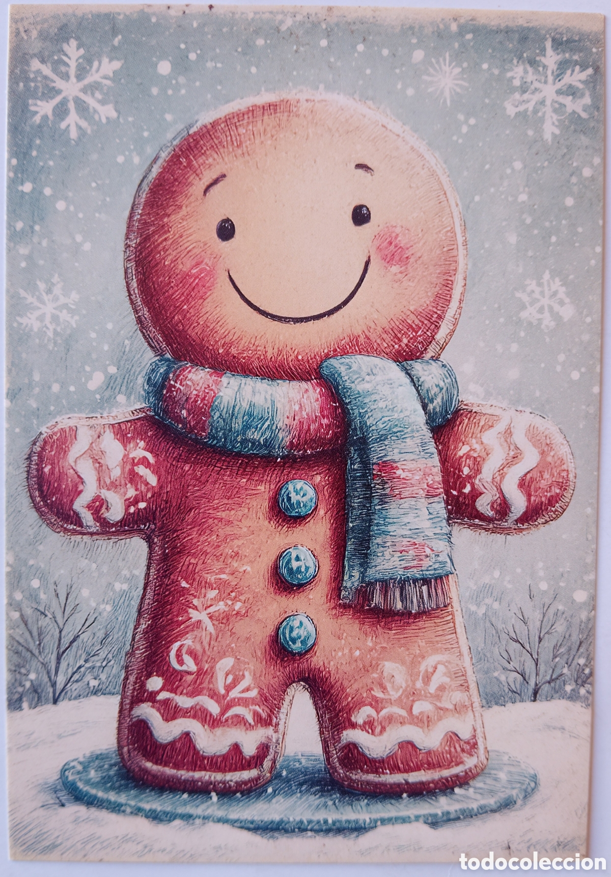 Postais: POSTAL NAVIDAD - GALLETA MU&Ntilde;ECO DE JENGIBRE NIEVE - ESTILO ANTIGUO