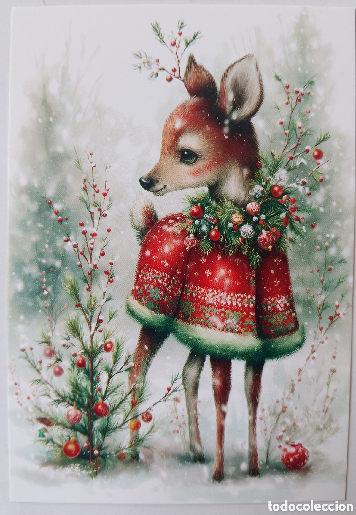Postales: POSTAL NAVIDAD - CIERVO &Aacute;RBOL PAISAJE NEVADO - ESTILO ANTIGUO