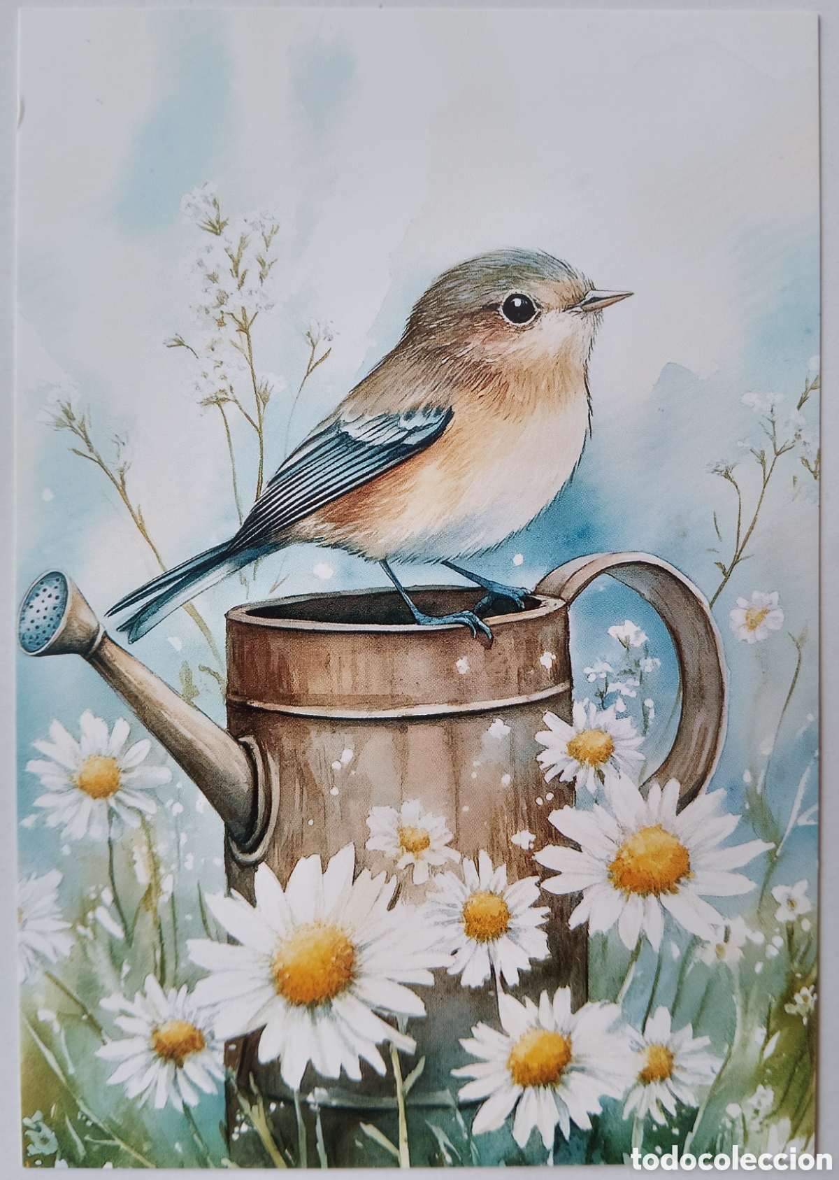 Postales: POSTAL - PAJARITO REGADERA FLORES - ESTILO ANTIGUO