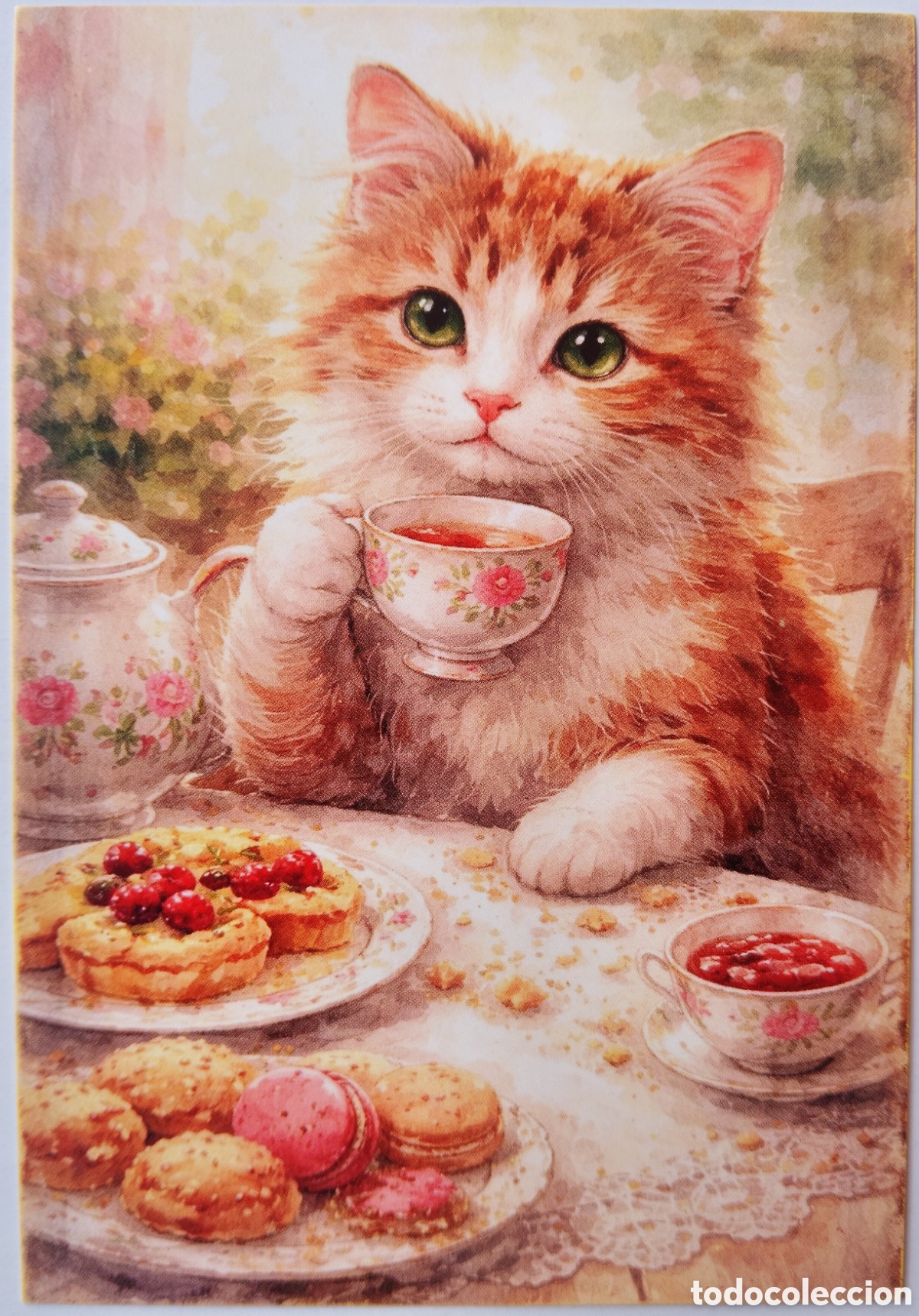 Postales: POSTAL - GATO GATITO T&Eacute; PASTAS - ESTILO ANTIGUO