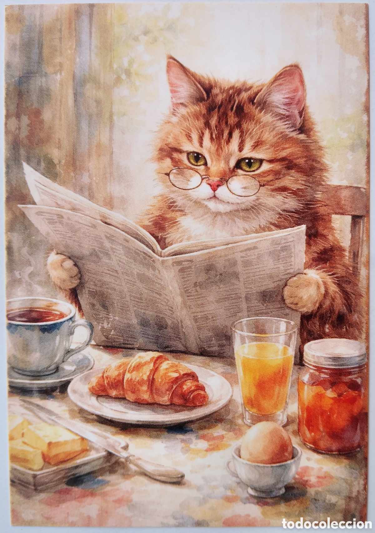 Postales: POSTAL - GATO GATITO PERI&Oacute;DICO DESAYUNO - ESTILO ANTIGUO