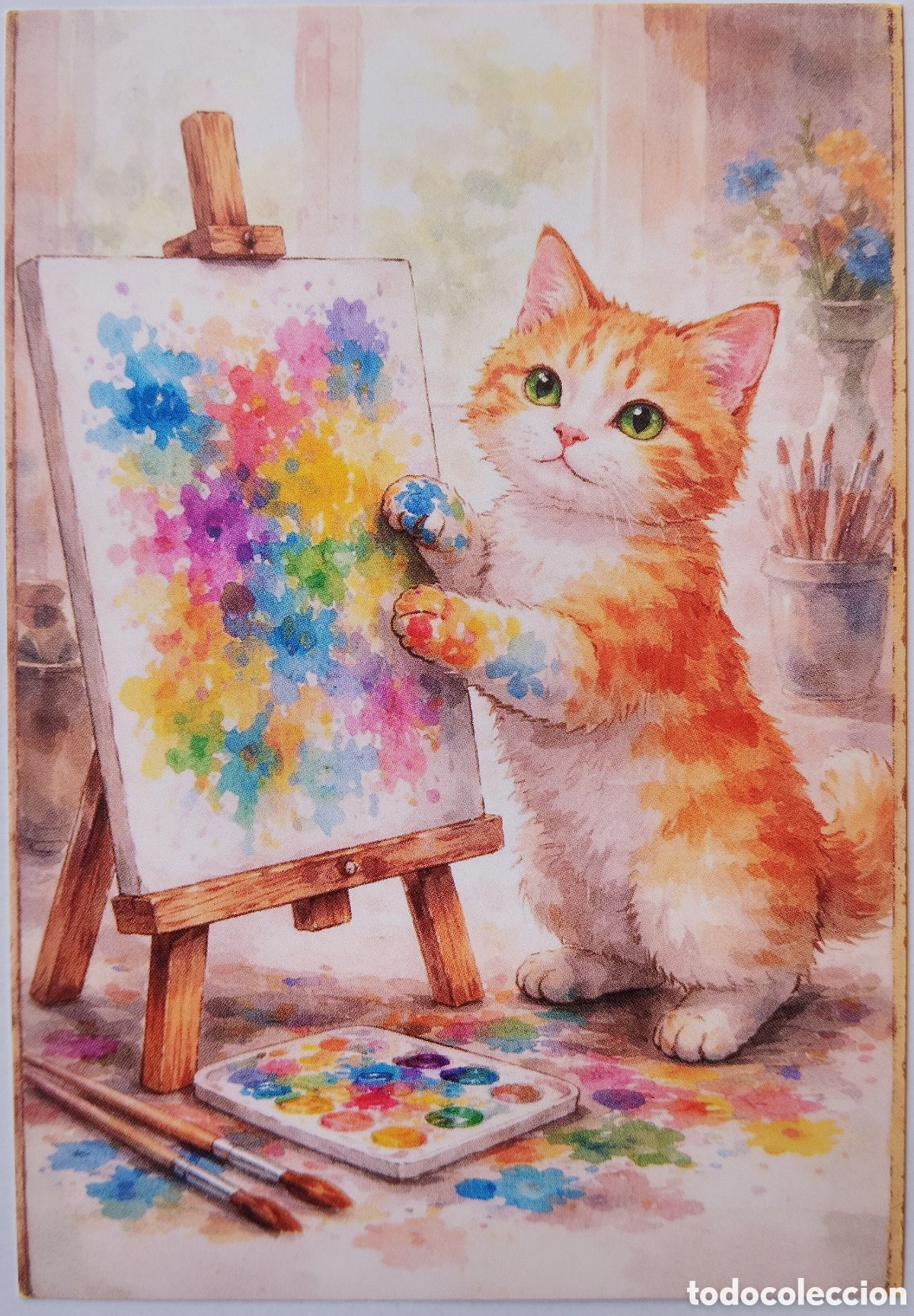 Postales: POSTAL - GATO GATITO PINTOR CABALLETE - ESTILO ANTIGUO