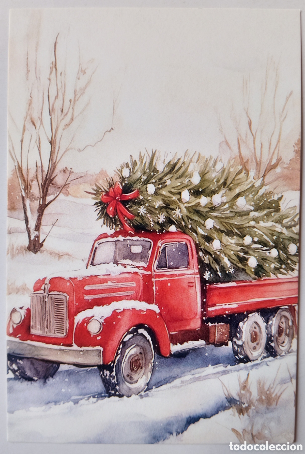 Postales: POSTAL NAVIDAD - CAMIONETA &Aacute;RBOL PAISAJE NEVADO - ESTILO ANTIGUO