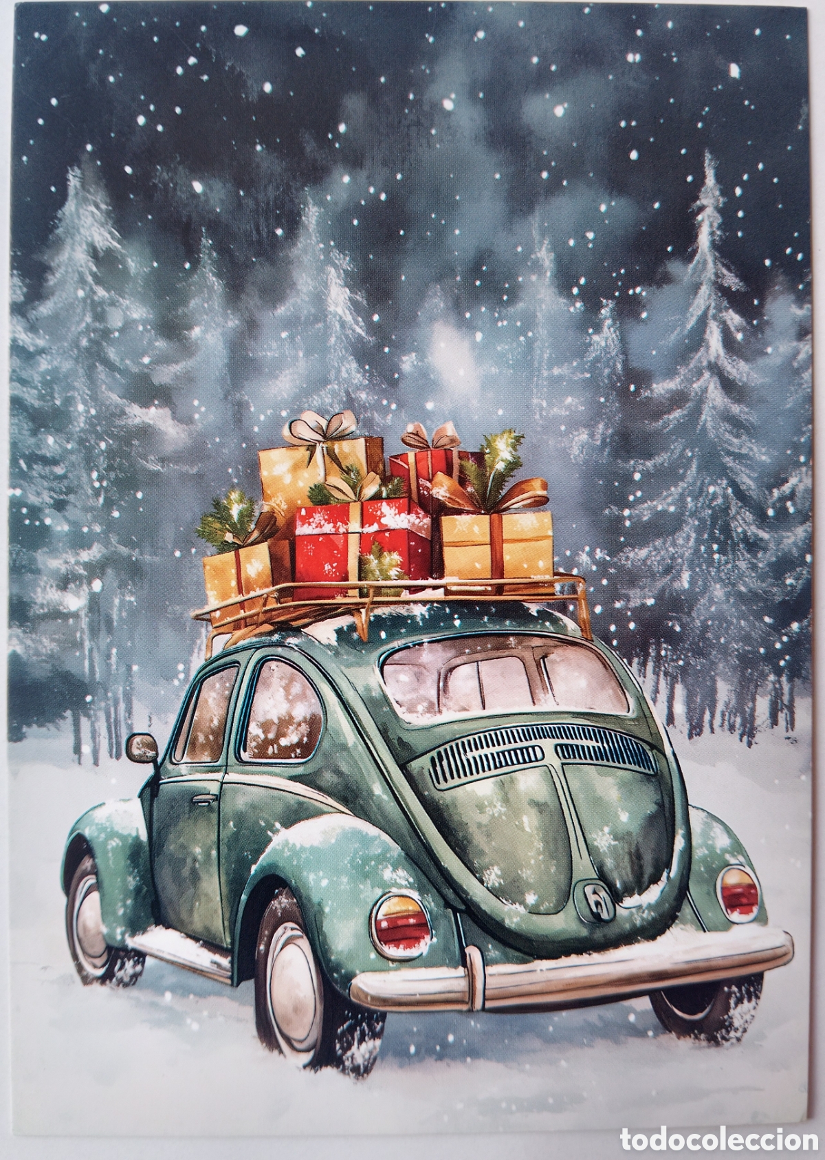 Postales: POSTAL NAVIDAD - COCHE ESCARABAJO REGALOS PAISAJE NEVADO - ESTILO ANTIGUO