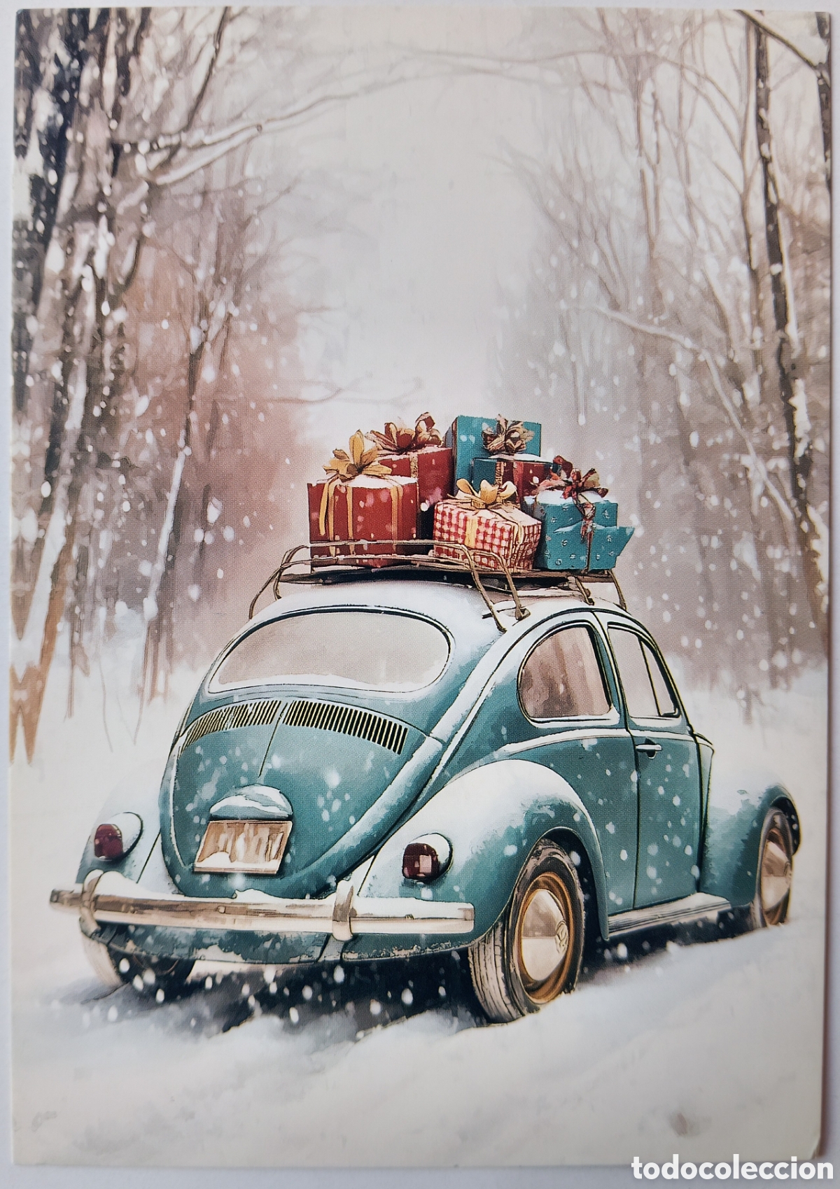 Postales: POSTAL NAVIDAD - COCHE ESCARABAJO REGALOS PAISAJE NEVADO - ESTILO ANTIGUO