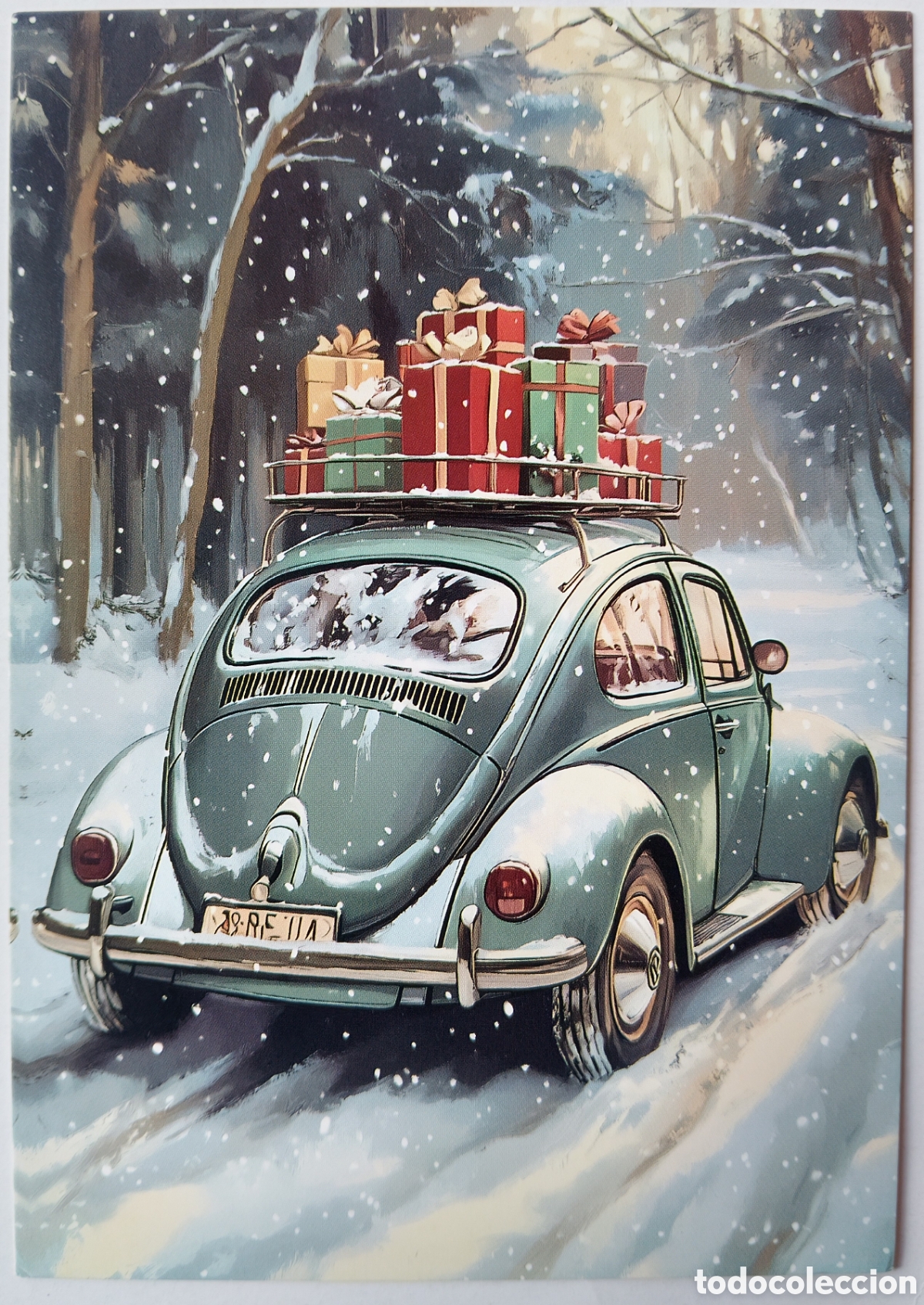 Postales: POSTAL NAVIDAD - COCHE ESCARABAJO REGALOS PAISAJE NEVADO - ESTILO ANTIGUO