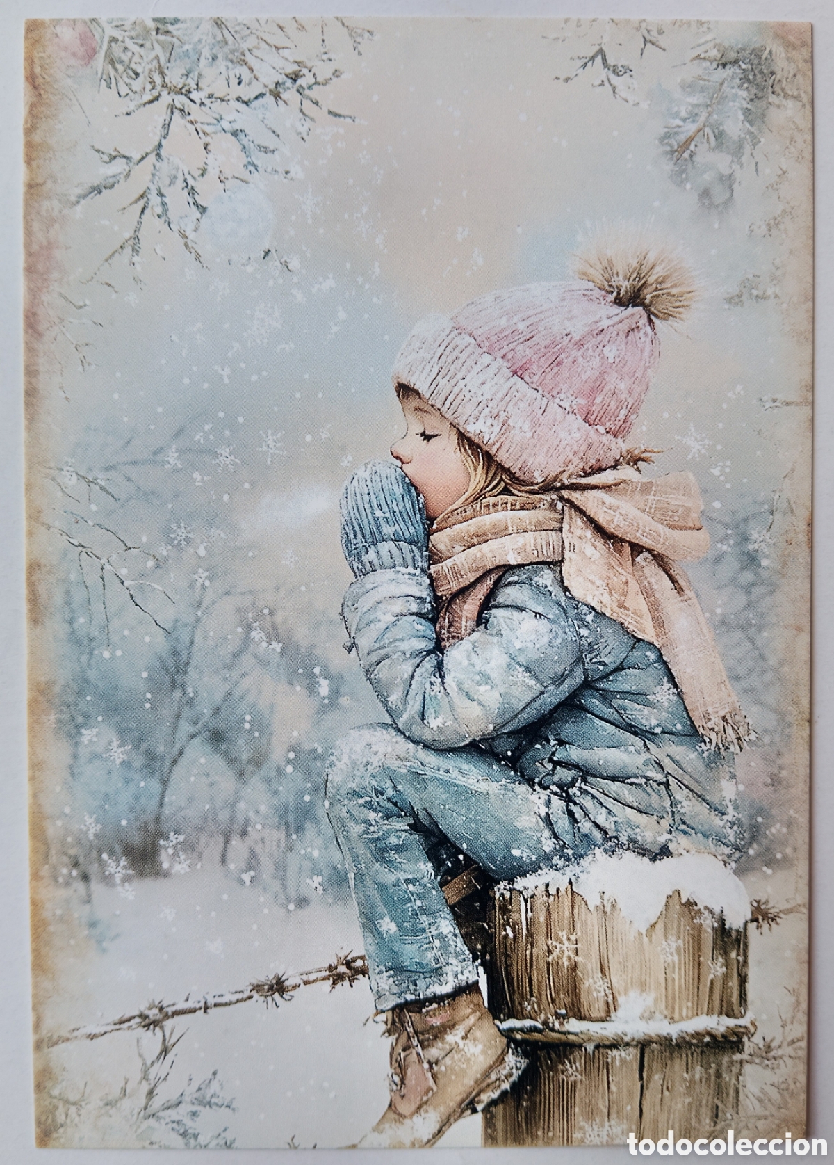 Postales: POSTAL NAVIDAD - NI&Ntilde;A PAISAJE NEVADO - ESTILO ANTIGUO