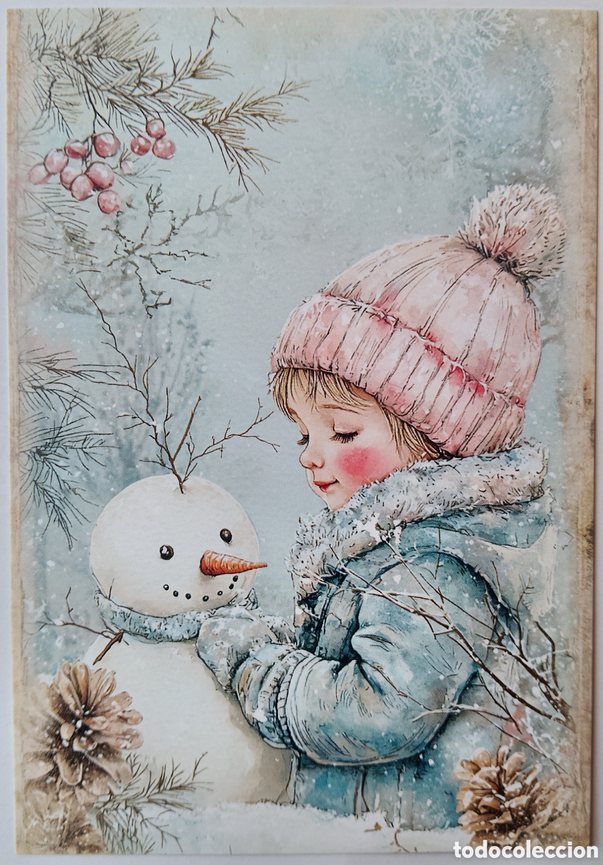 Postales: POSTAL NAVIDAD - NI&Ntilde;A MU&Ntilde;ECO DE NIEVE - ESTILO ANTIGUO