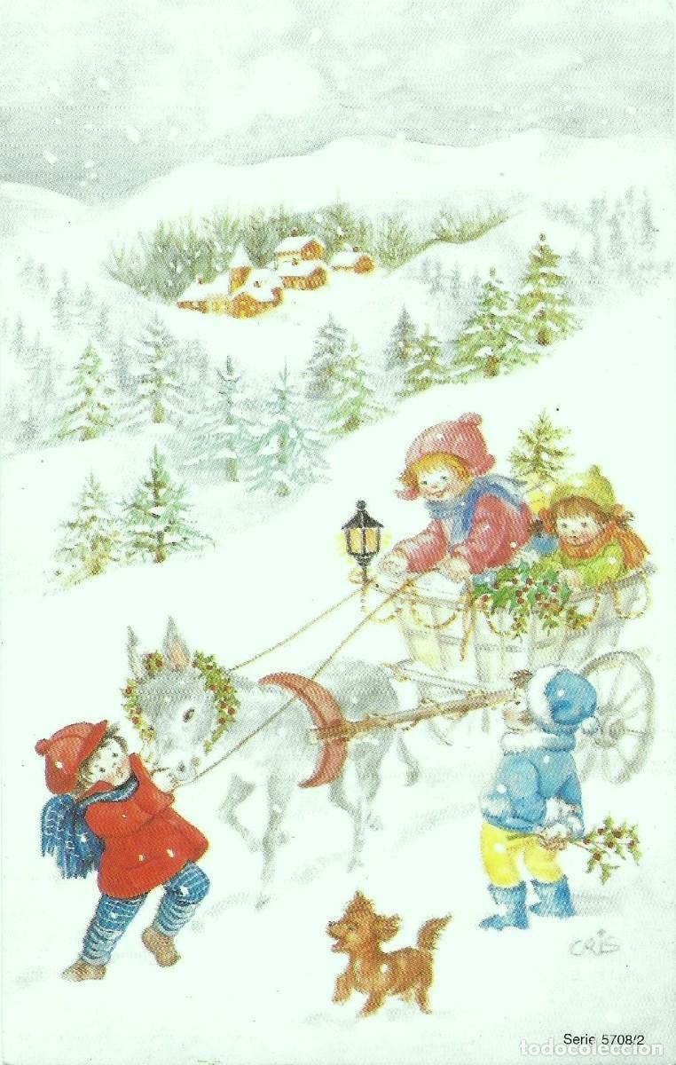 Postales: 0994K - CRIS- BLANCA NAVIDAD CON BURRITO Y CARRO - SERIE 5708.2 - NUEVA - 13,5X8,5 CM