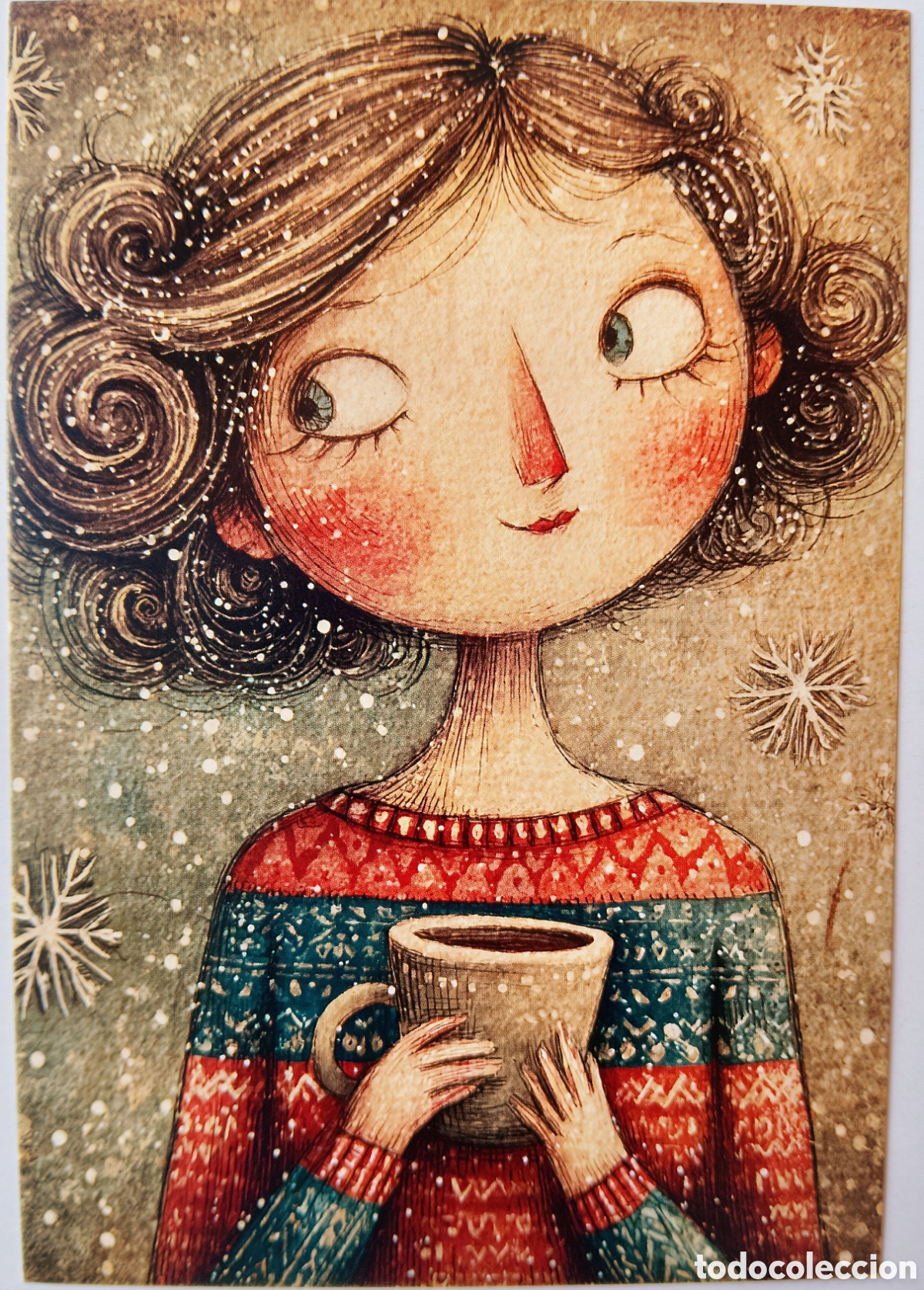 Postales: POSTAL NAVIDAD - NI&Ntilde;A TAZA NIEVE - ESTILO ANTIGUO
