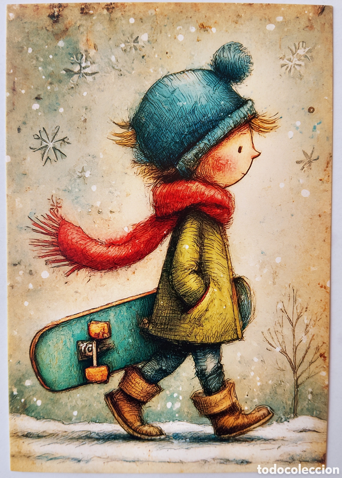 Postales: POSTAL NAVIDAD - NI&Ntilde;O MONOPAT&Iacute;N NIEVE - ESTILO ANTIGUO