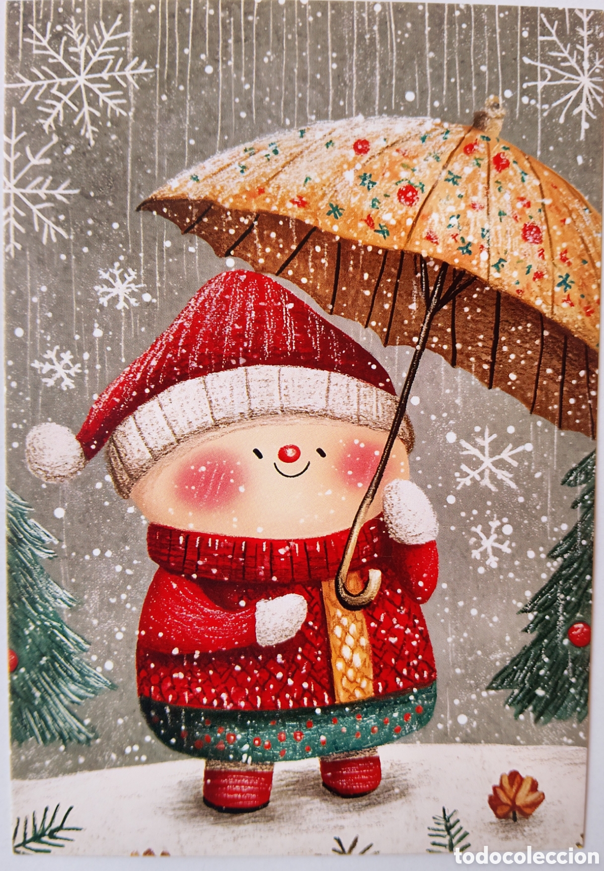 Postales: POSTAL NAVIDAD - NI&Ntilde;O PARAGUAS NIEVE - ESTILO ANTIGUO