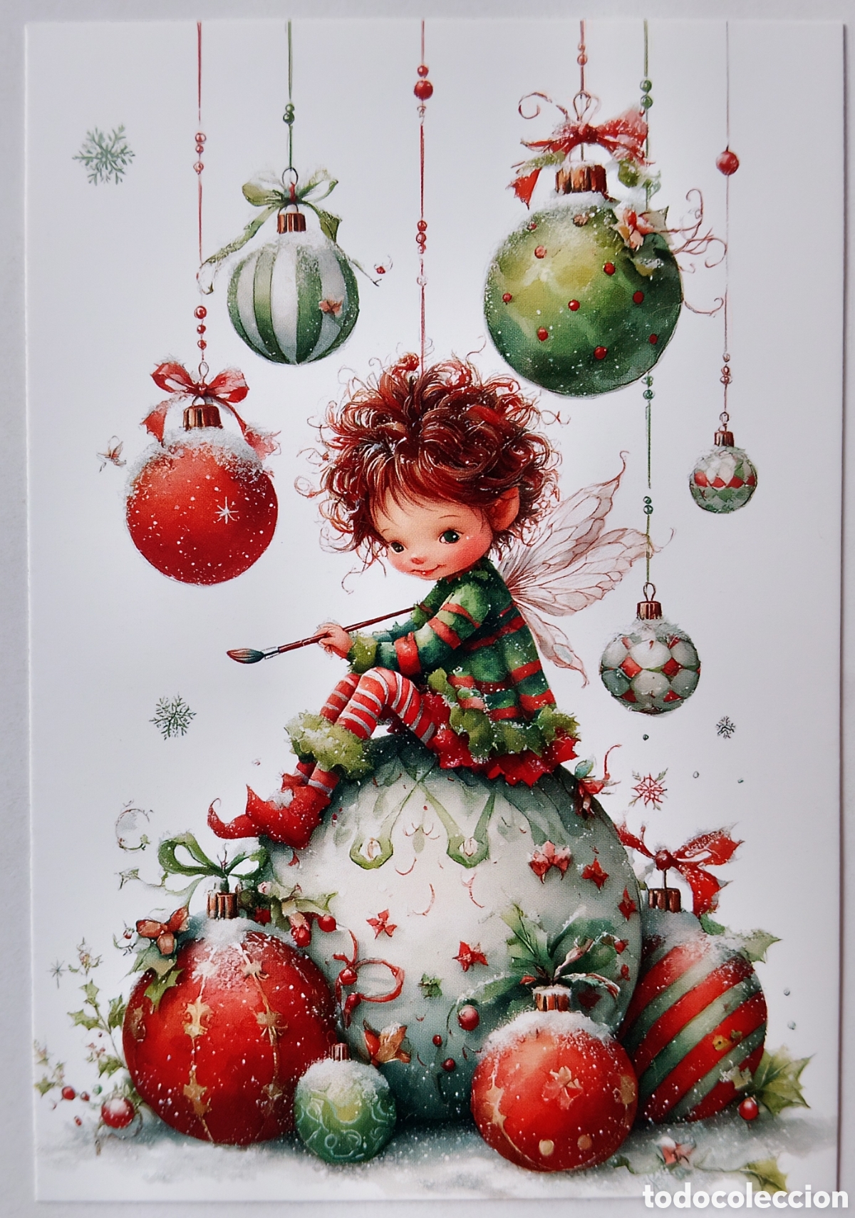 Postales: POSTAL NAVIDAD - DUENDECILLA HADA BOLAS ADORNOS - ESTILO ANTIGUO