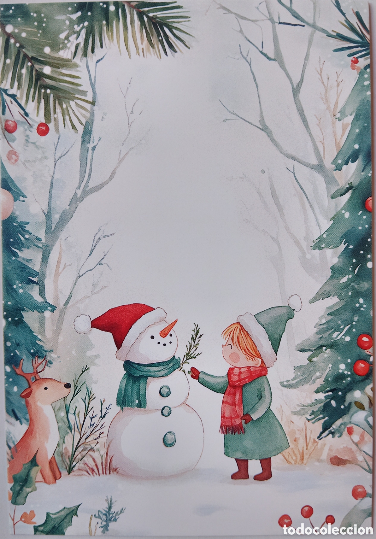 Postales: POSTAL NAVIDAD - ELFA MU&Ntilde;ECO DE NIEVE CIERVO PAISAJE NEVADO - ESTILO ANTIGUO