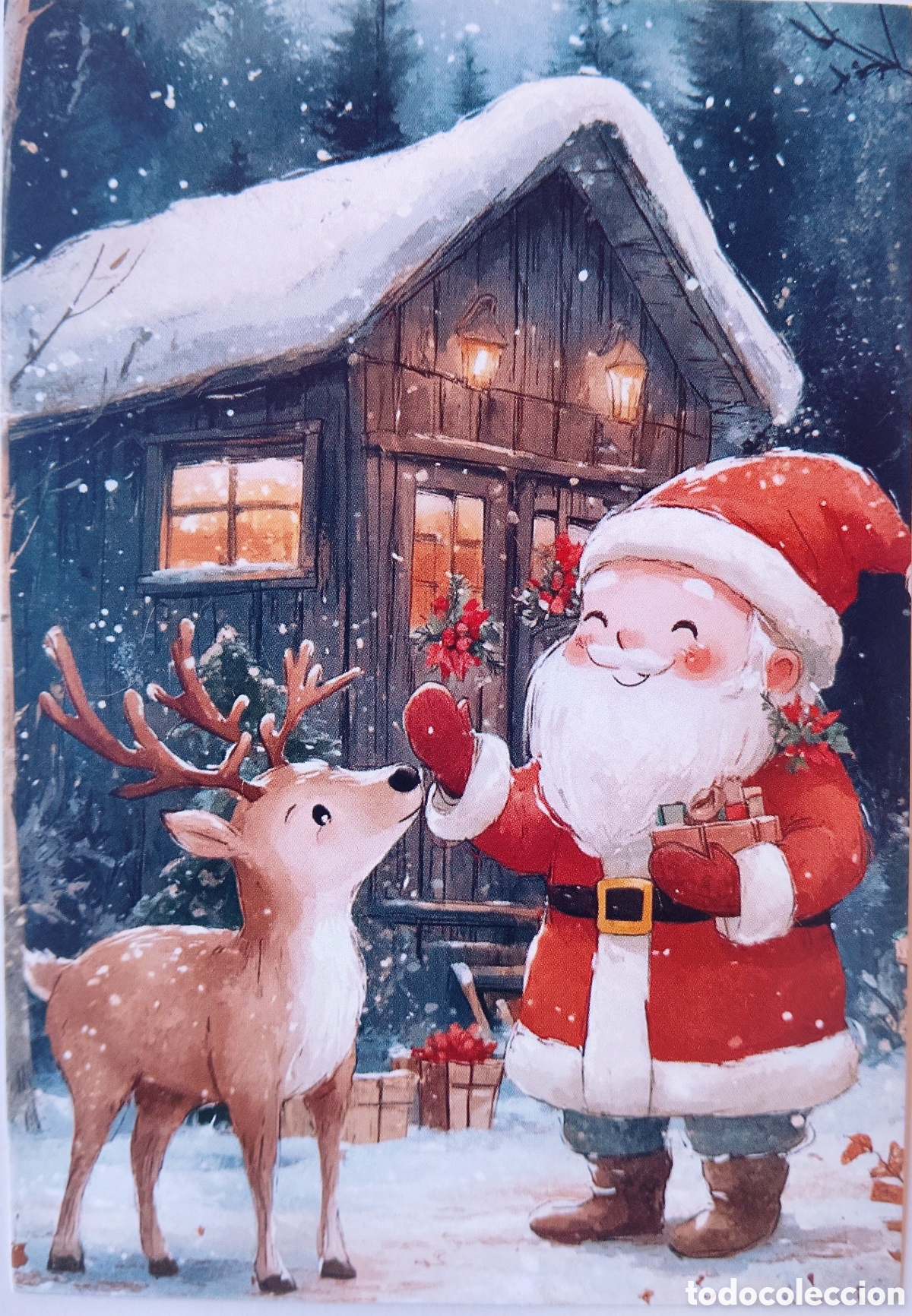 Postales: POSTAL NAVIDAD - PAP&Aacute; NOEL RENO CASITA NIEVE - ESTILO ANTIGUO