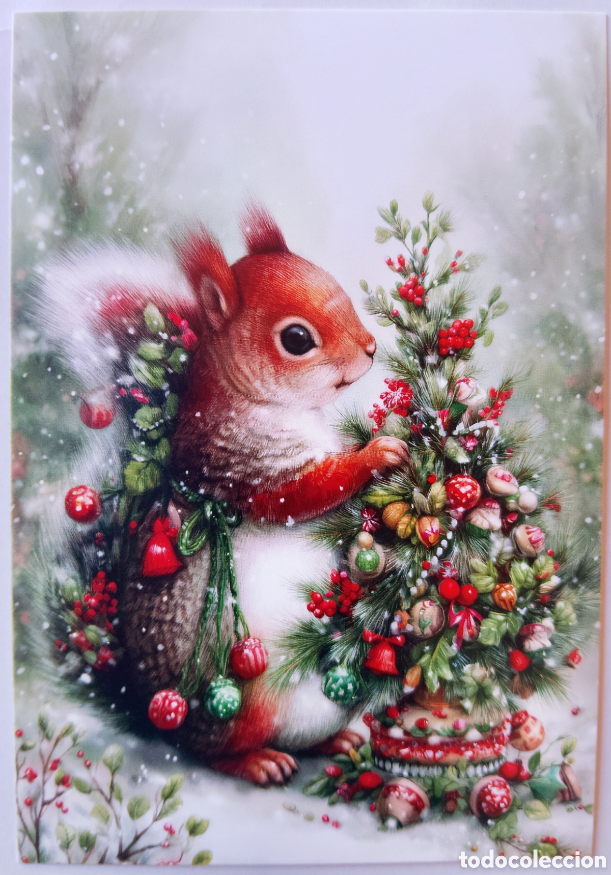 Postales: POSTAL NAVIDAD - ARDILLA &Aacute;RBOL PAISAJE NEVADO - ESTILO ANTIGUO