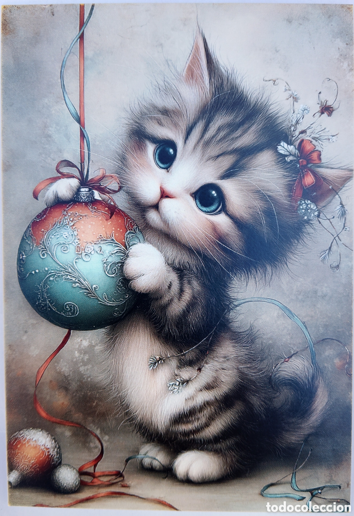 Postales: POSTAL NAVIDAD - GATO GATITA BOLAS - ESTILO ANTIGUO