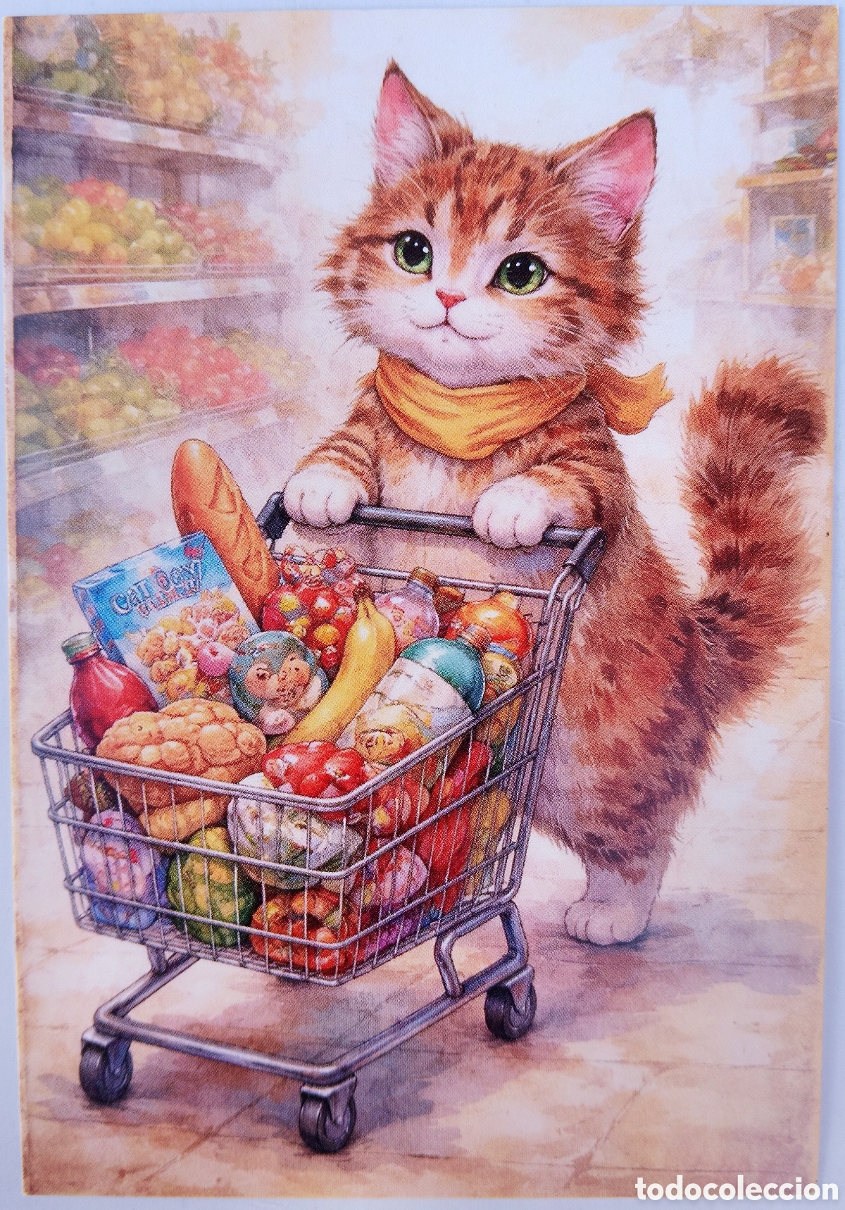 Postales: POSTAL - GATO GATITO CARRITO COMPRA SUPERMERCADO - ESTILO ANTIGUO