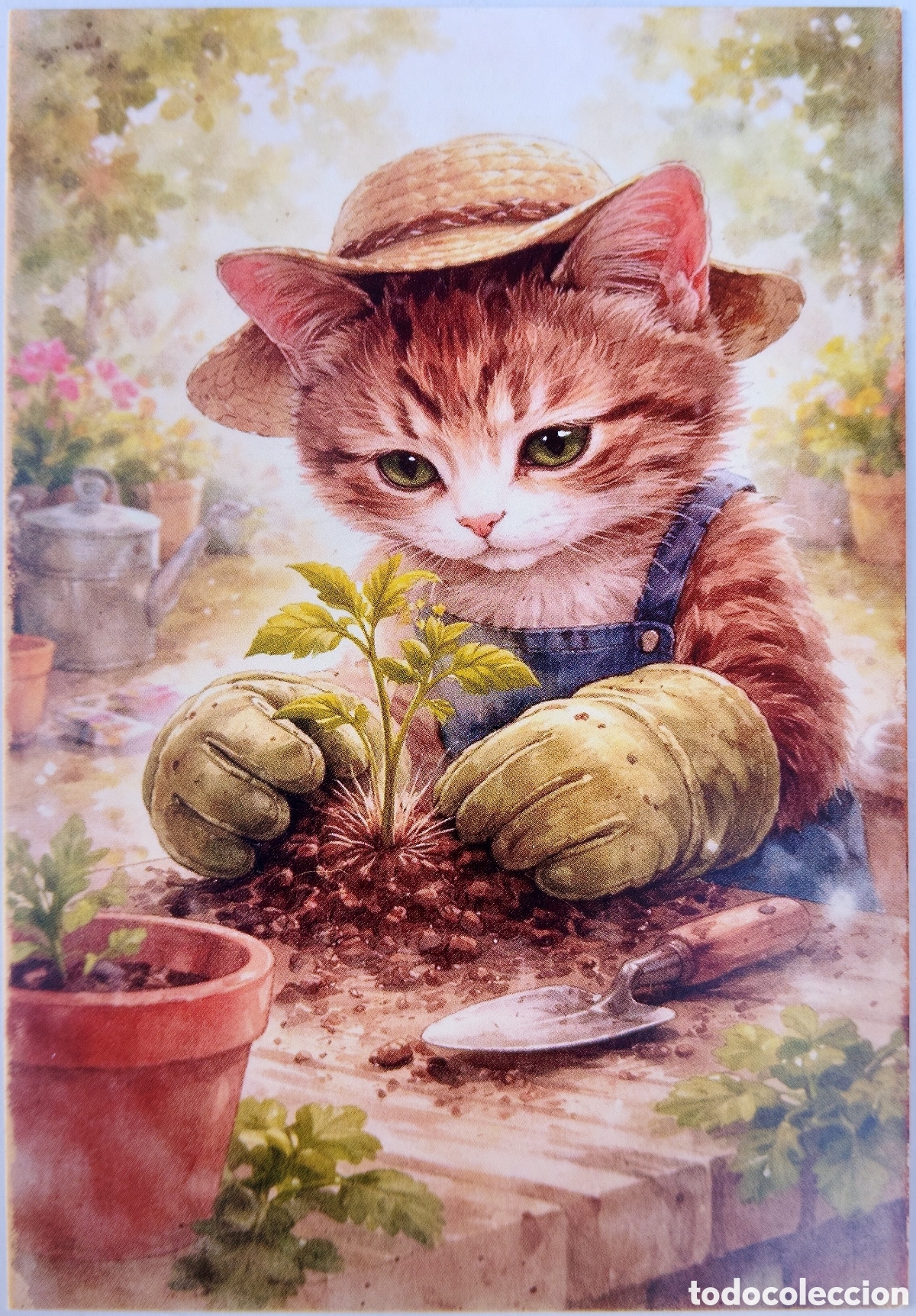 Postales: POSTAL - GATO GATITO PLANTANDO JARD&Iacute;N - ESTILO ANTIGUO